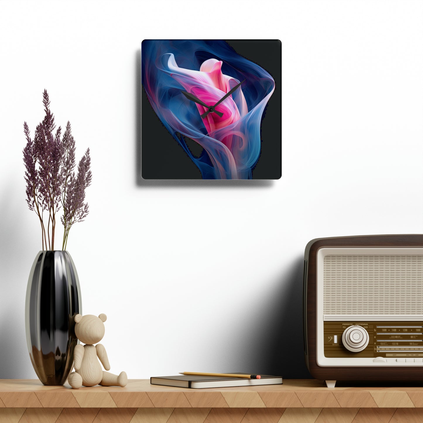 Acrylic Wall Clock Pink & Blue Tulip Rose 3