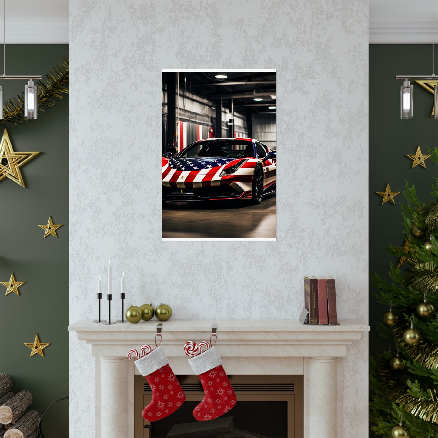 Premium Matte Vertical Posters American Flag Farrari 3