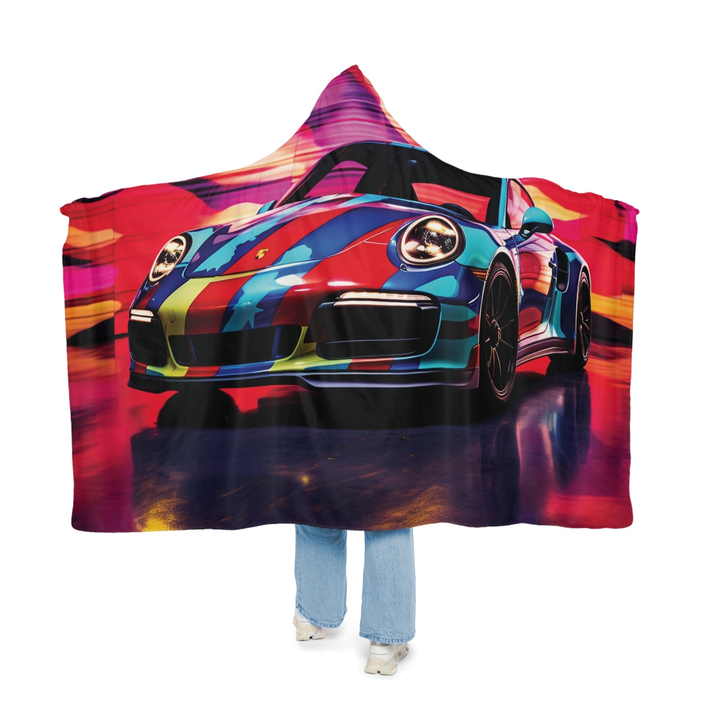 Snuggle Hooded Blanket Macro American Flag Porsche 1