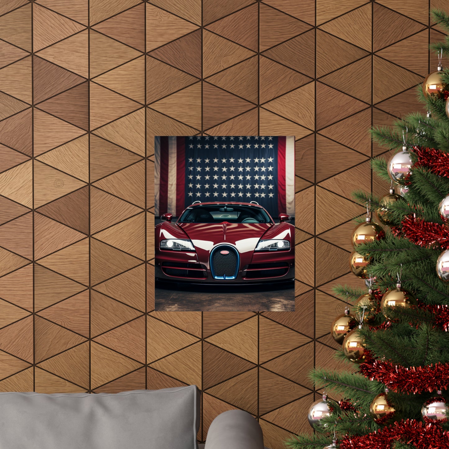 Premium Matte Vertical Posters American Flag Background Bugatti 1