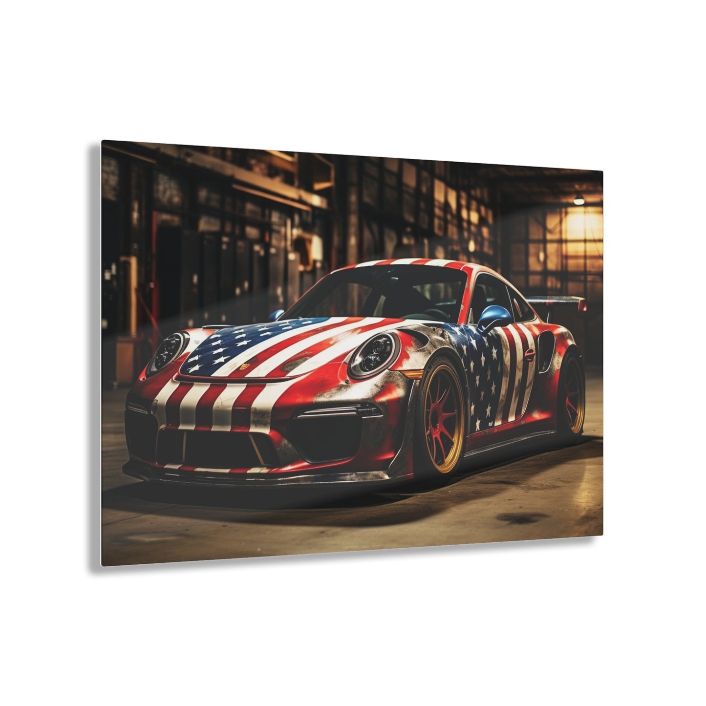 Acrylic Prints American Flag Porsche 4