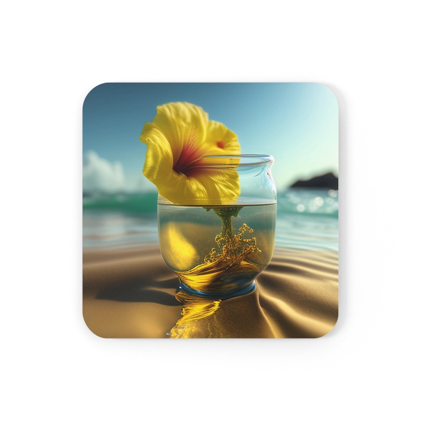 Cork Back Coaster Yellow Hibiscus glass 1