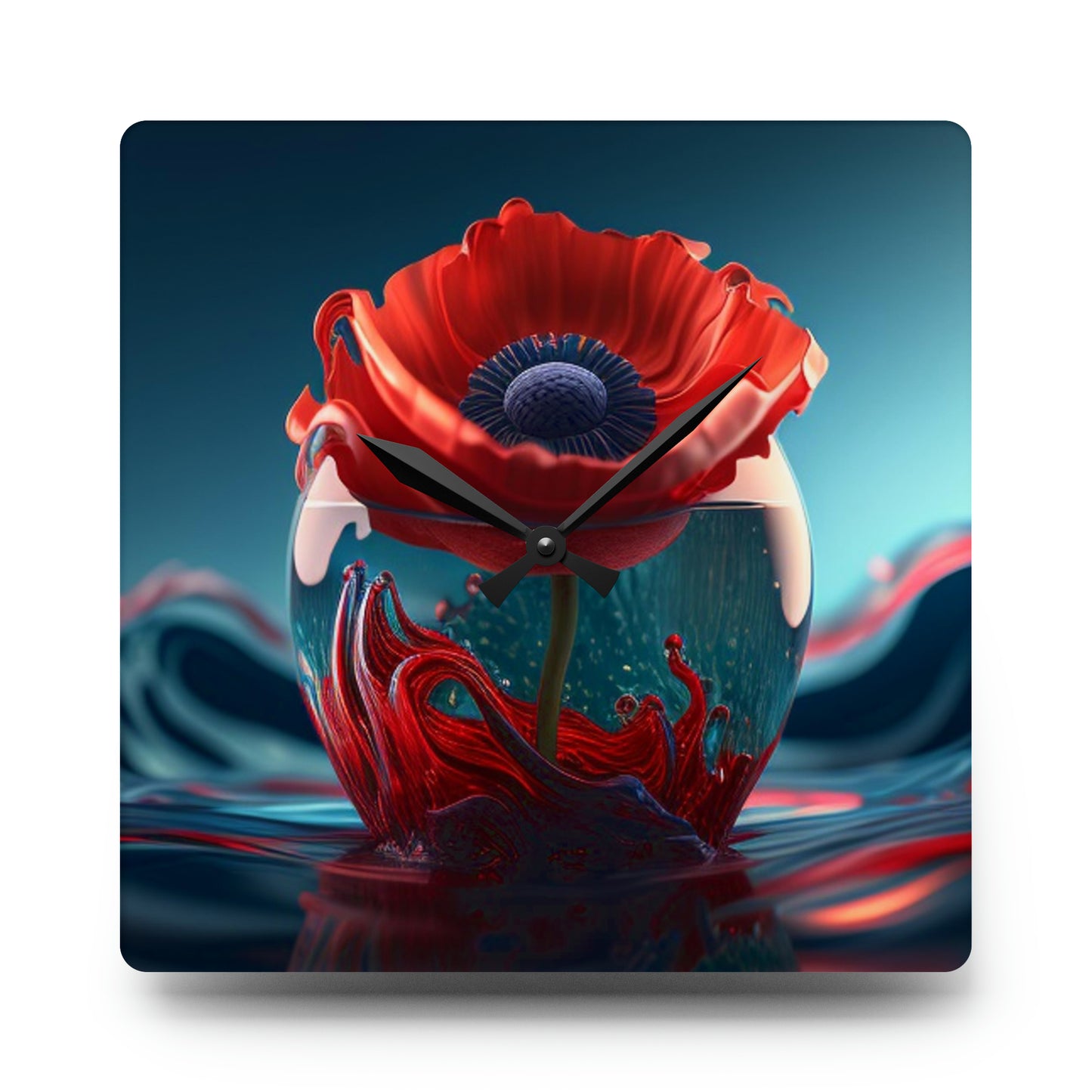 Acrylic Wall Clock Red Anemone in a Vase 2