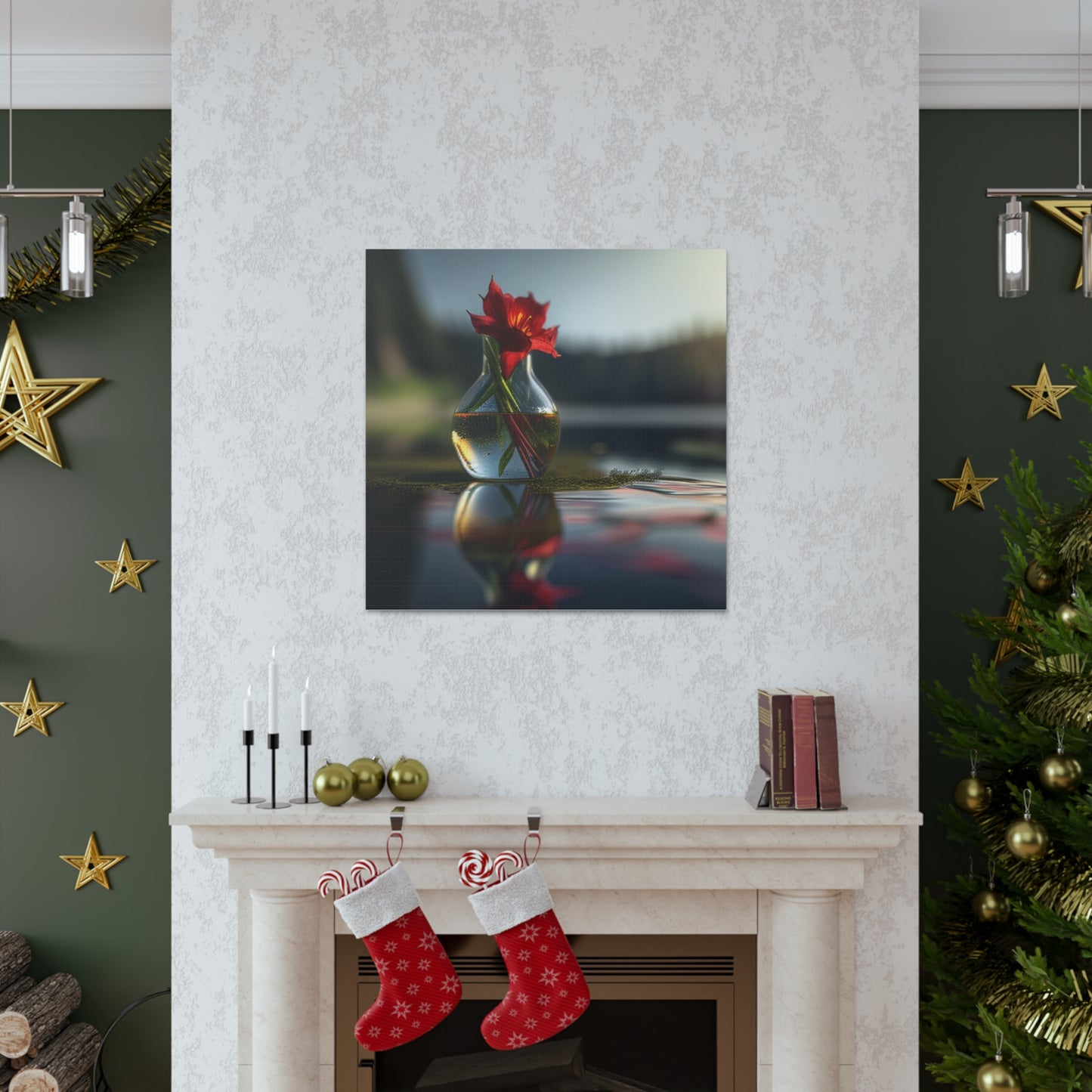 Canvas Gallery Wraps Red Lily in a Glass vase 3
