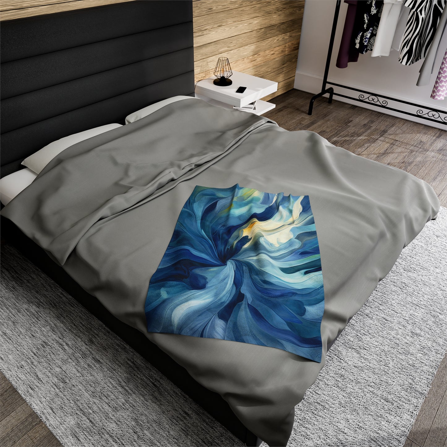 Velveteen Plush Blanket Blue Tluip Abstract 4