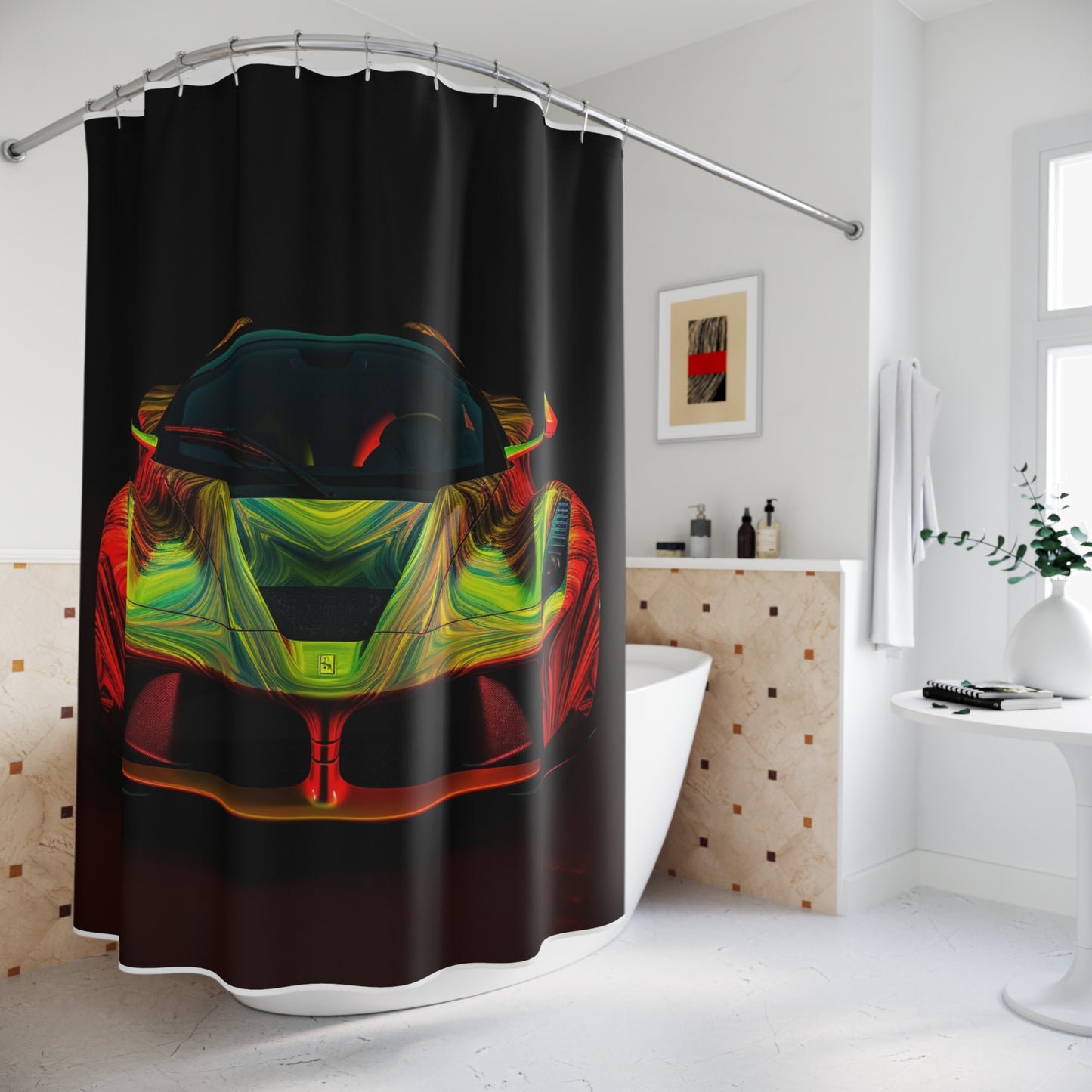 Polyester Shower Curtain Ferrari Neon 1