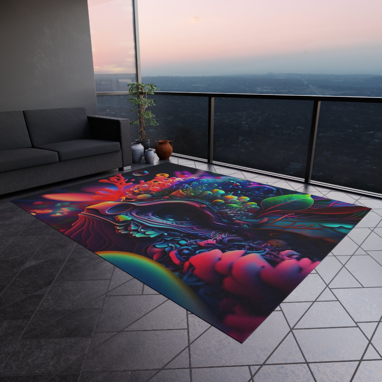 Outdoor Rug  Florescent Skull Death 2