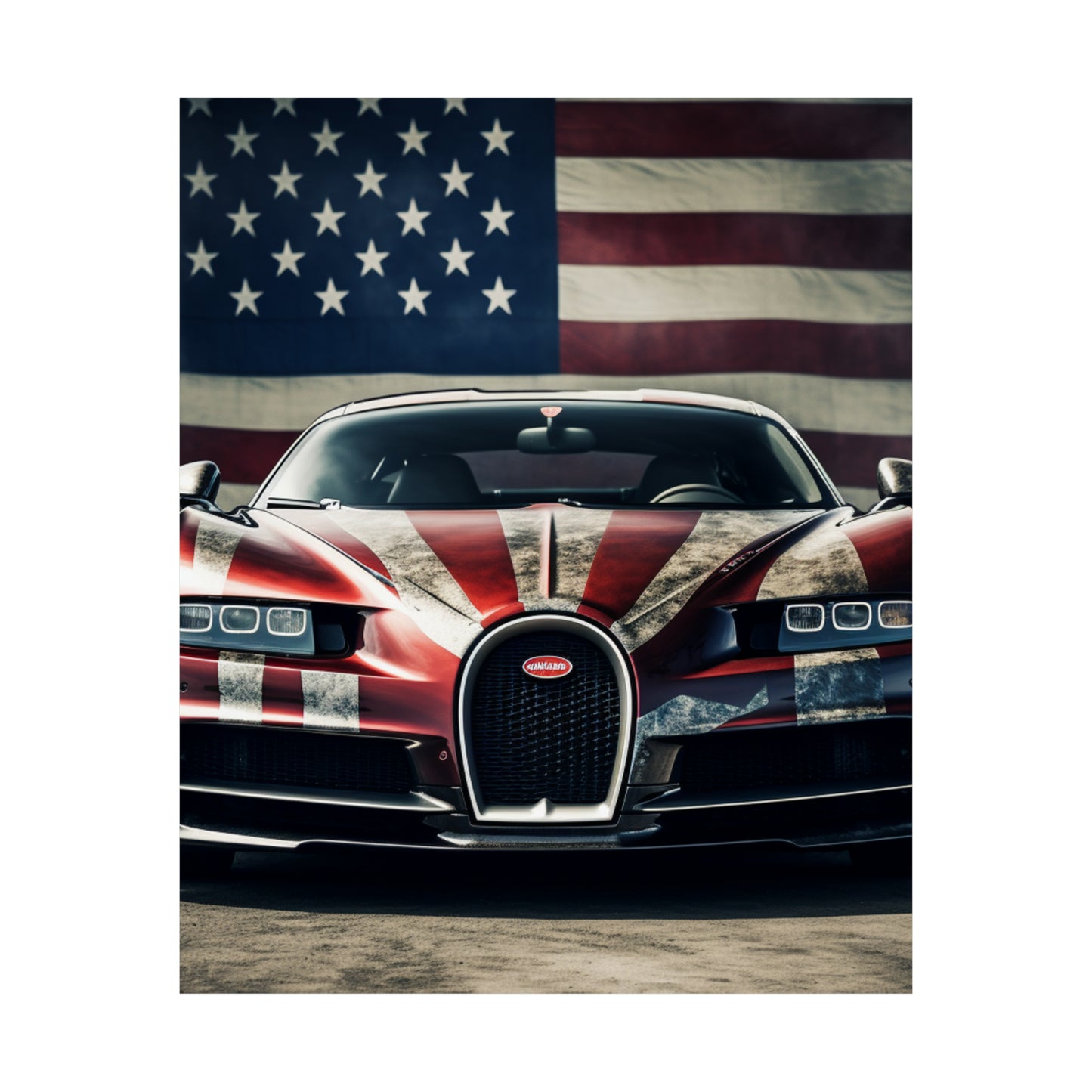 Premium Matte Vertical Posters American Flag Background Bugatti 3