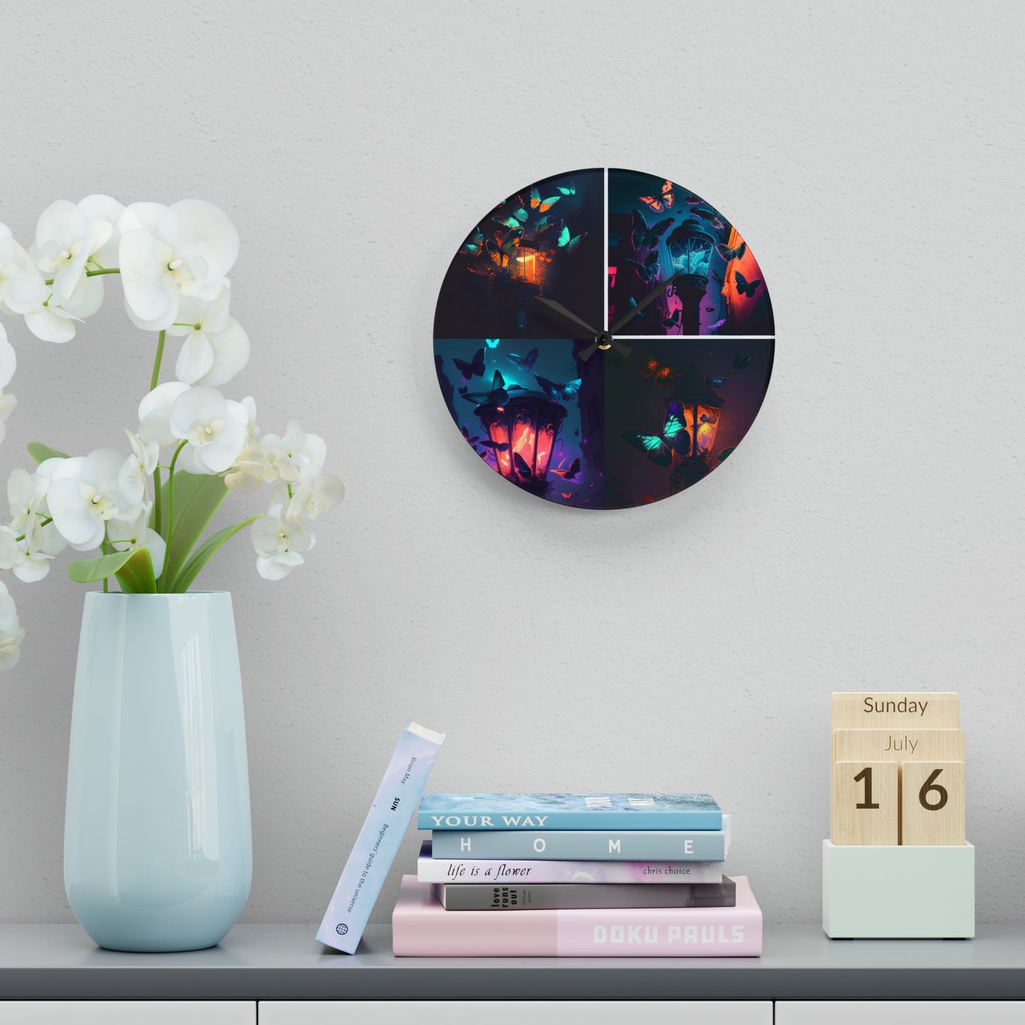 Acrylic Wall Clock Street Light Butterfly 5