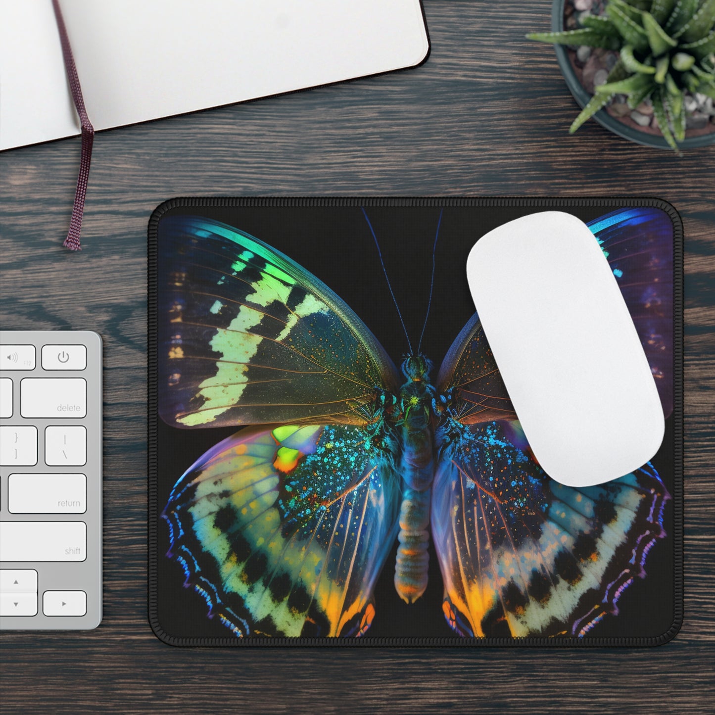 Gaming Mouse Pad  Neon Butterfly Flair 4