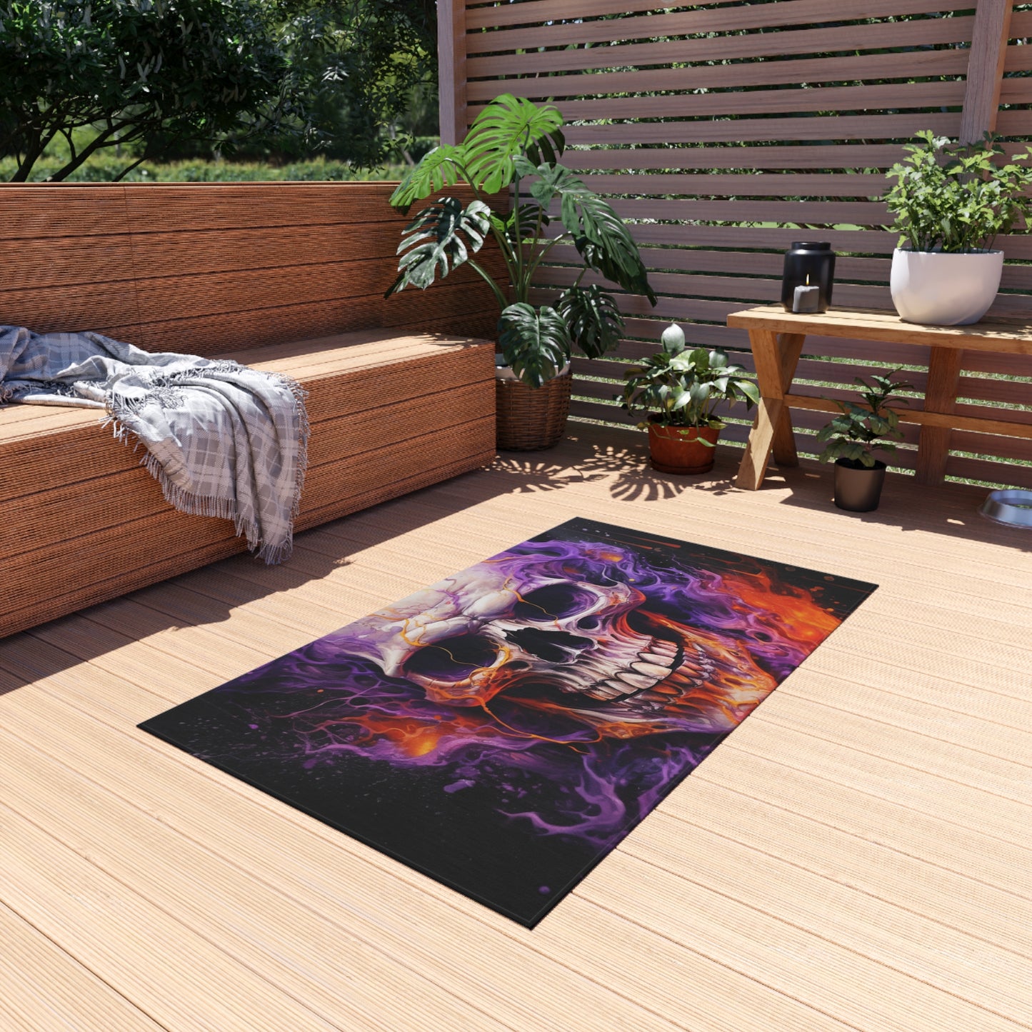 Outdoor Rug  Skull Flames 2