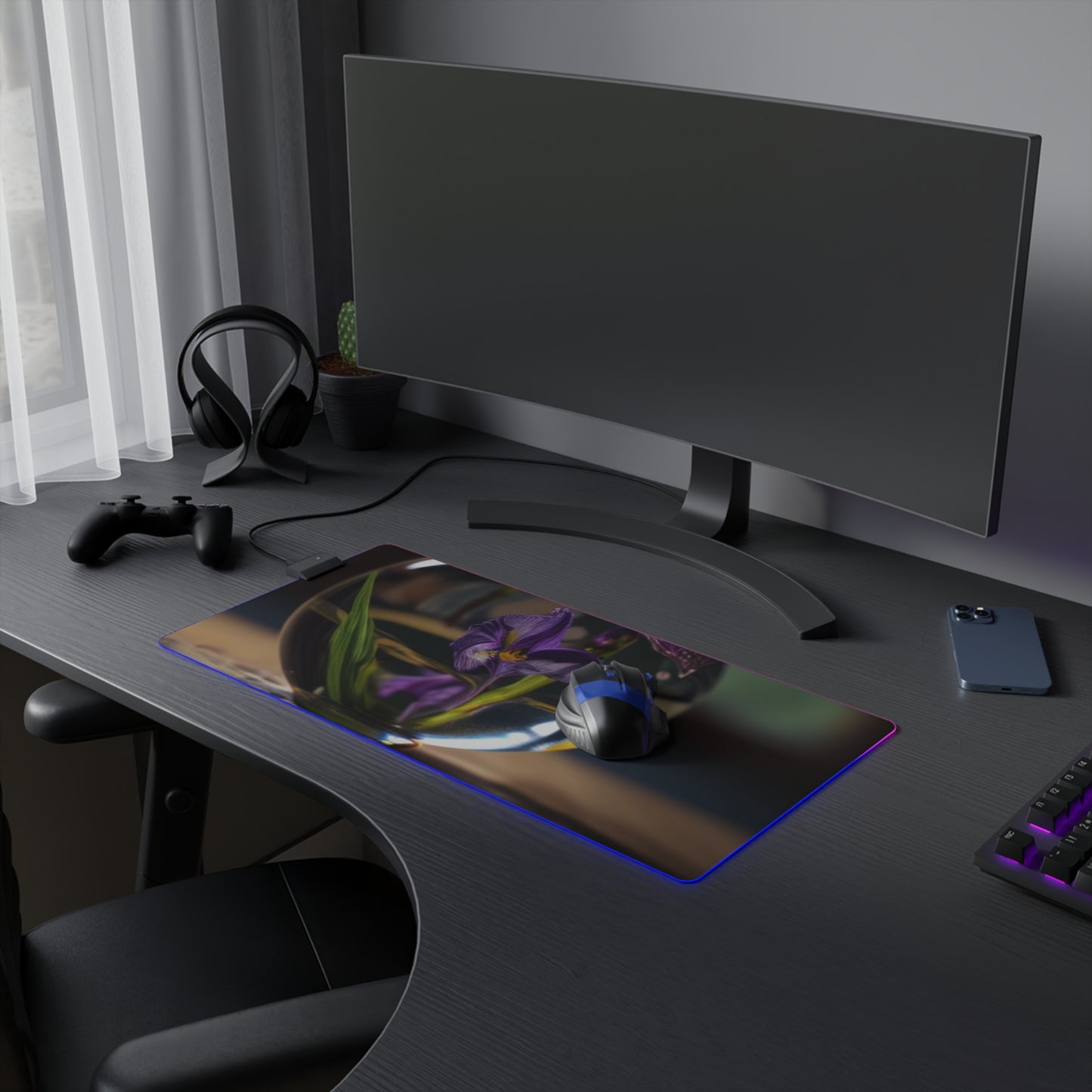 LED Gaming Mouse Pad Purple Iris in a vase 1