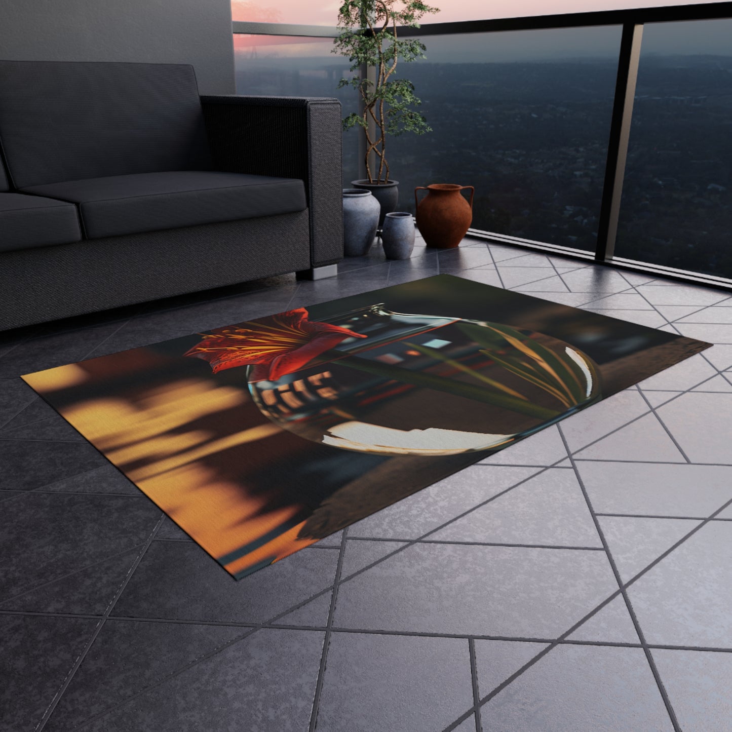 Outdoor Rug  Red Lily in a Glass vase 2
