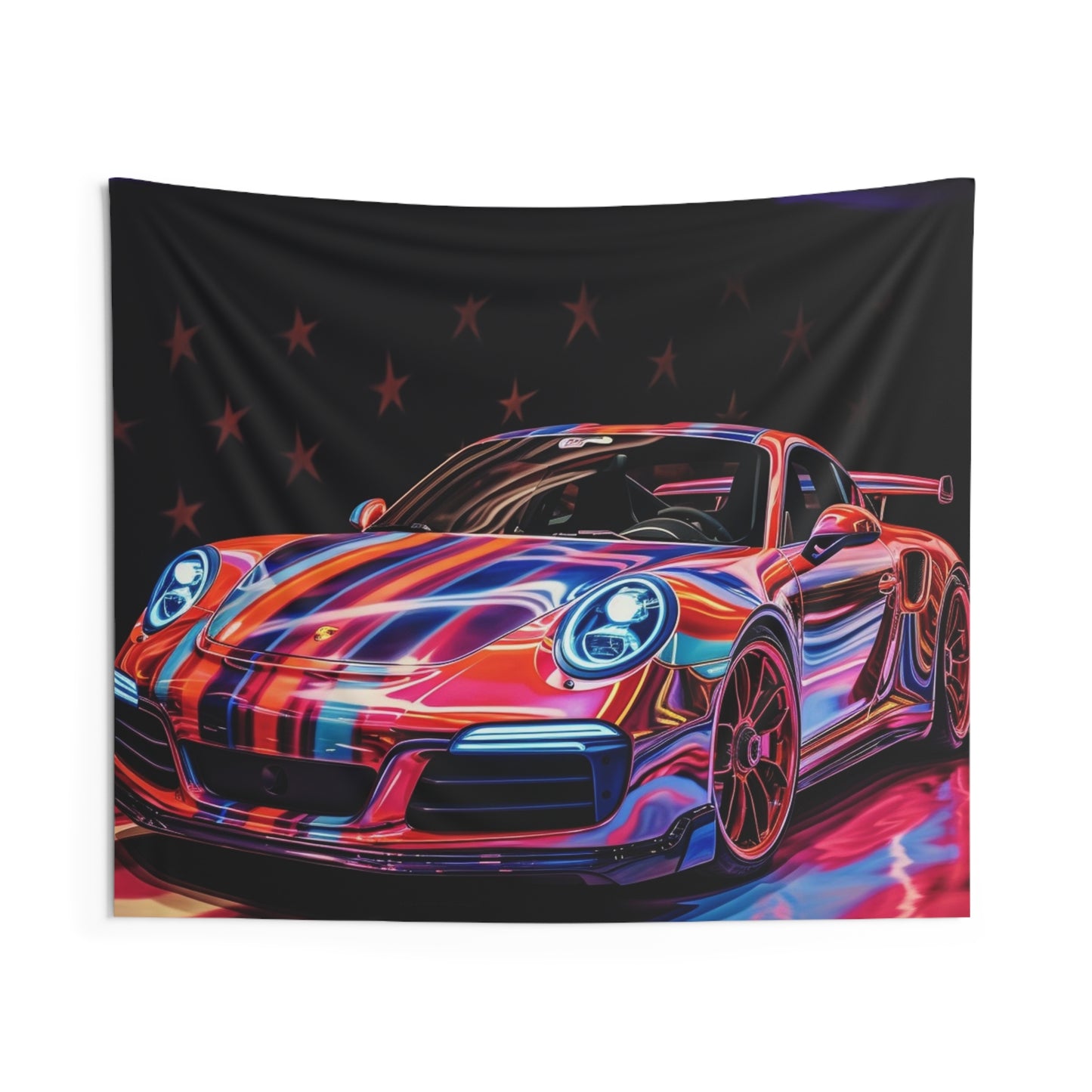 Indoor Wall Tapestries American Flag Colored Porsche 1