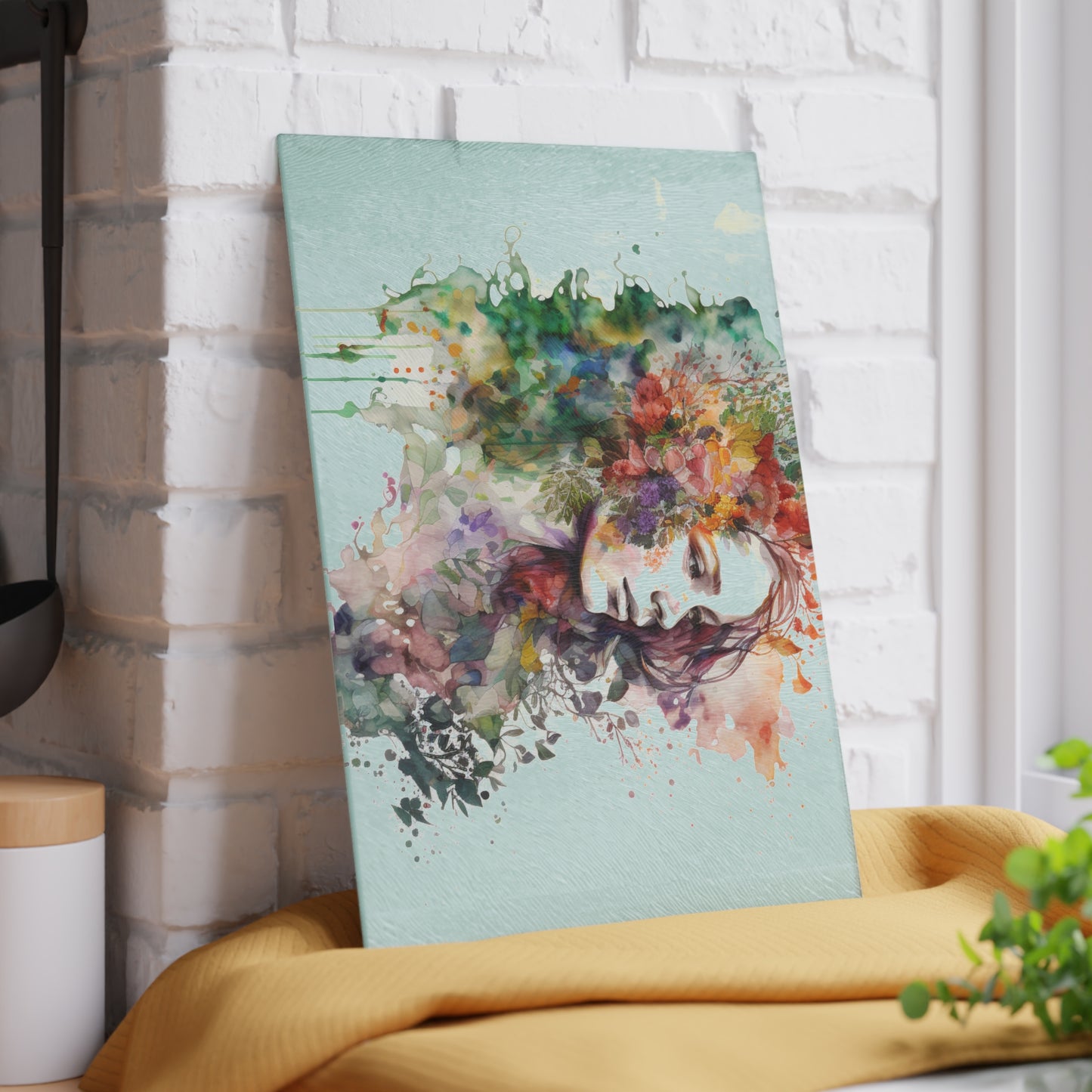 Glass Cutting Board Mother Nature Bright Spring Colors Realistic Watercolor 3