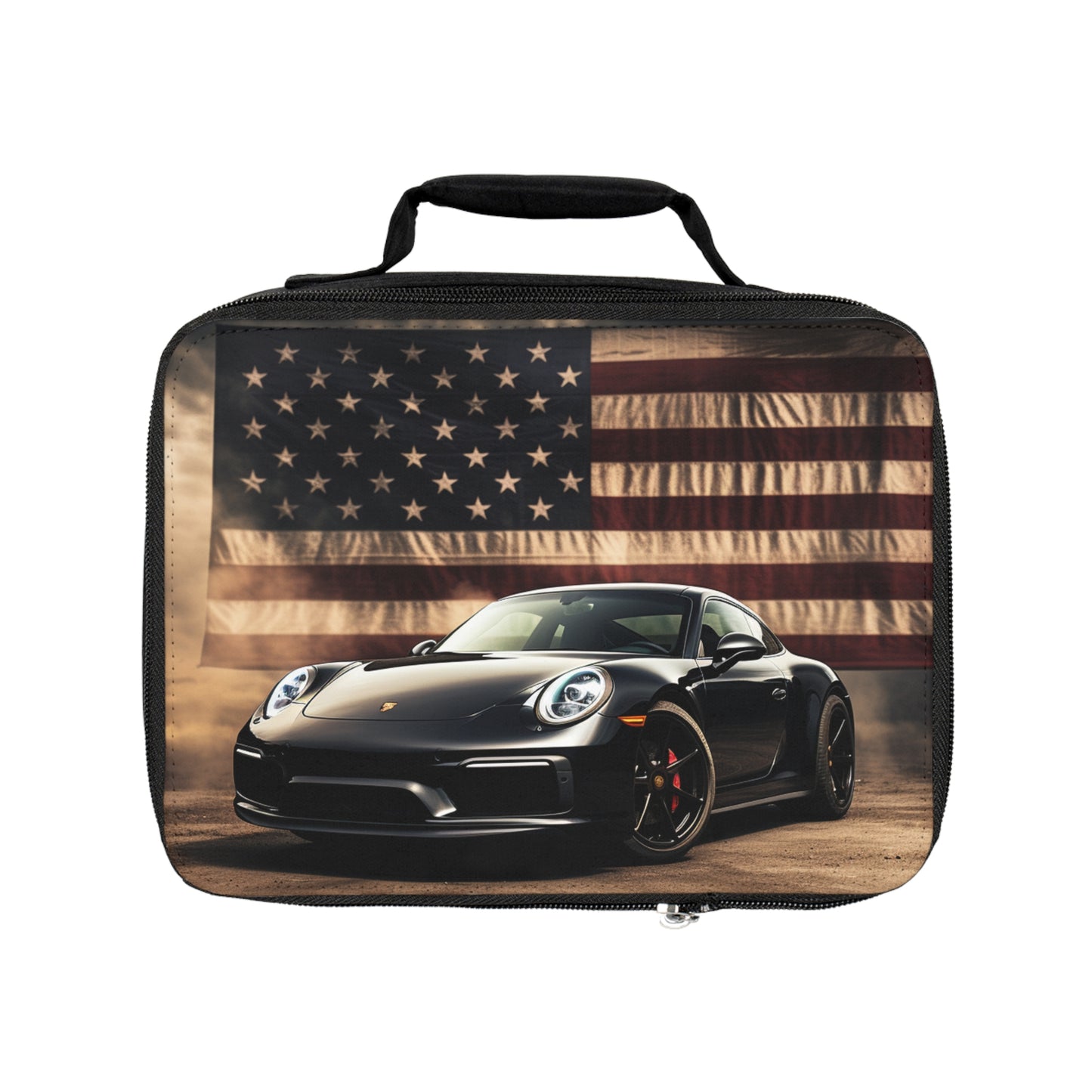Lunch Bag American Flag Background Porsche 4