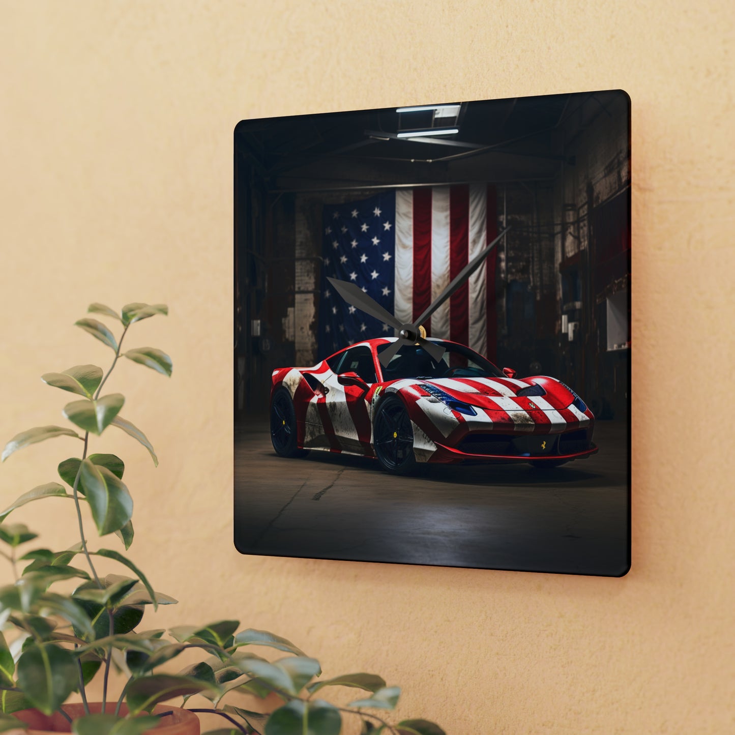 Acrylic Wall Clock American Flag Farrari 2