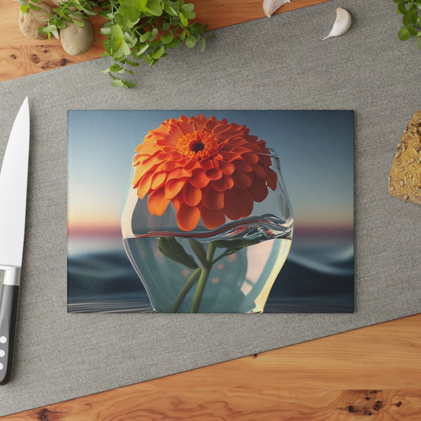 Glass Cutting Board Orange Zinnia 4