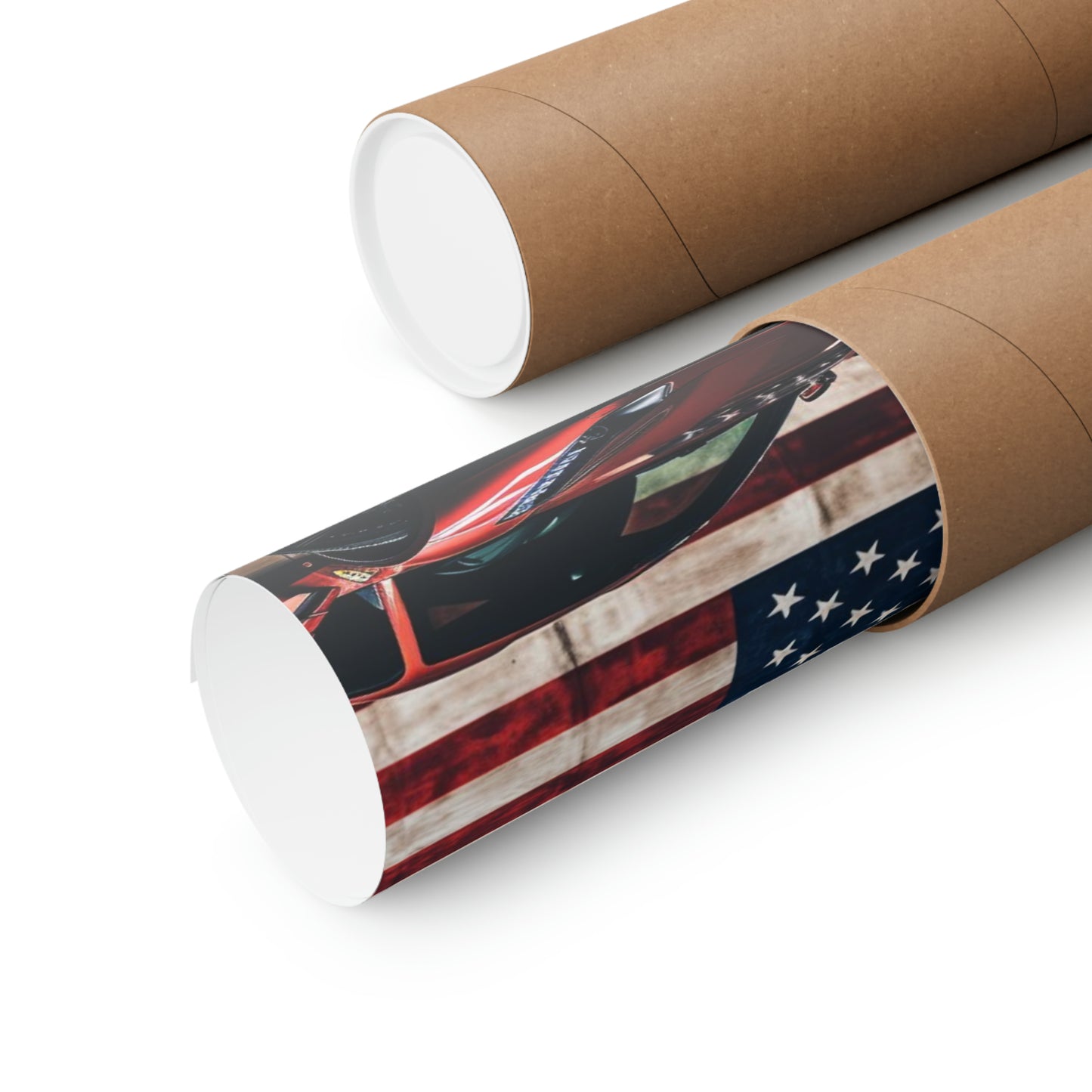 Premium Matte Vertical Posters American Flag Background Ferrari 5