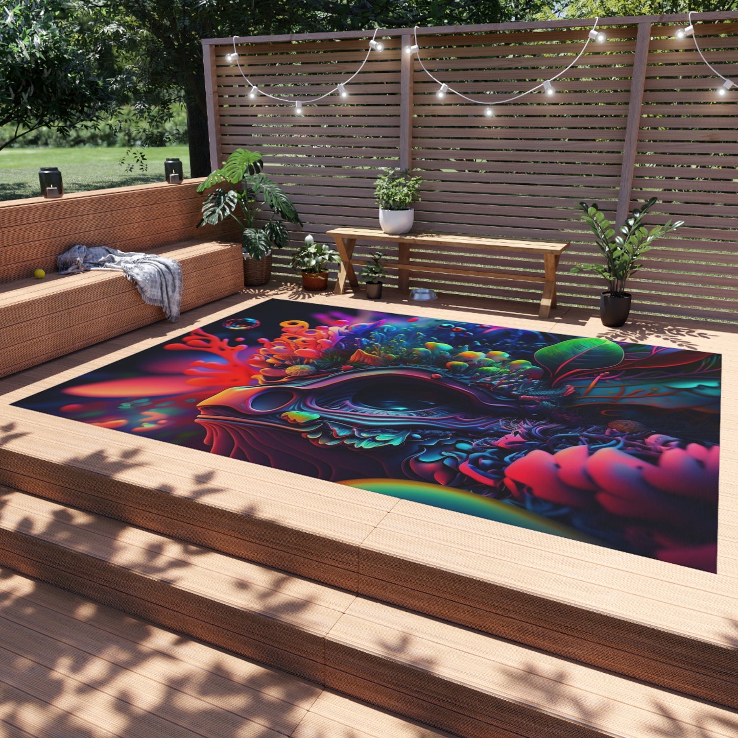 Outdoor Rug  Florescent Skull Death 2