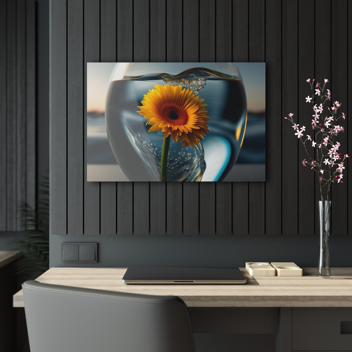 Acrylic Prints yello Gerbera glass 3