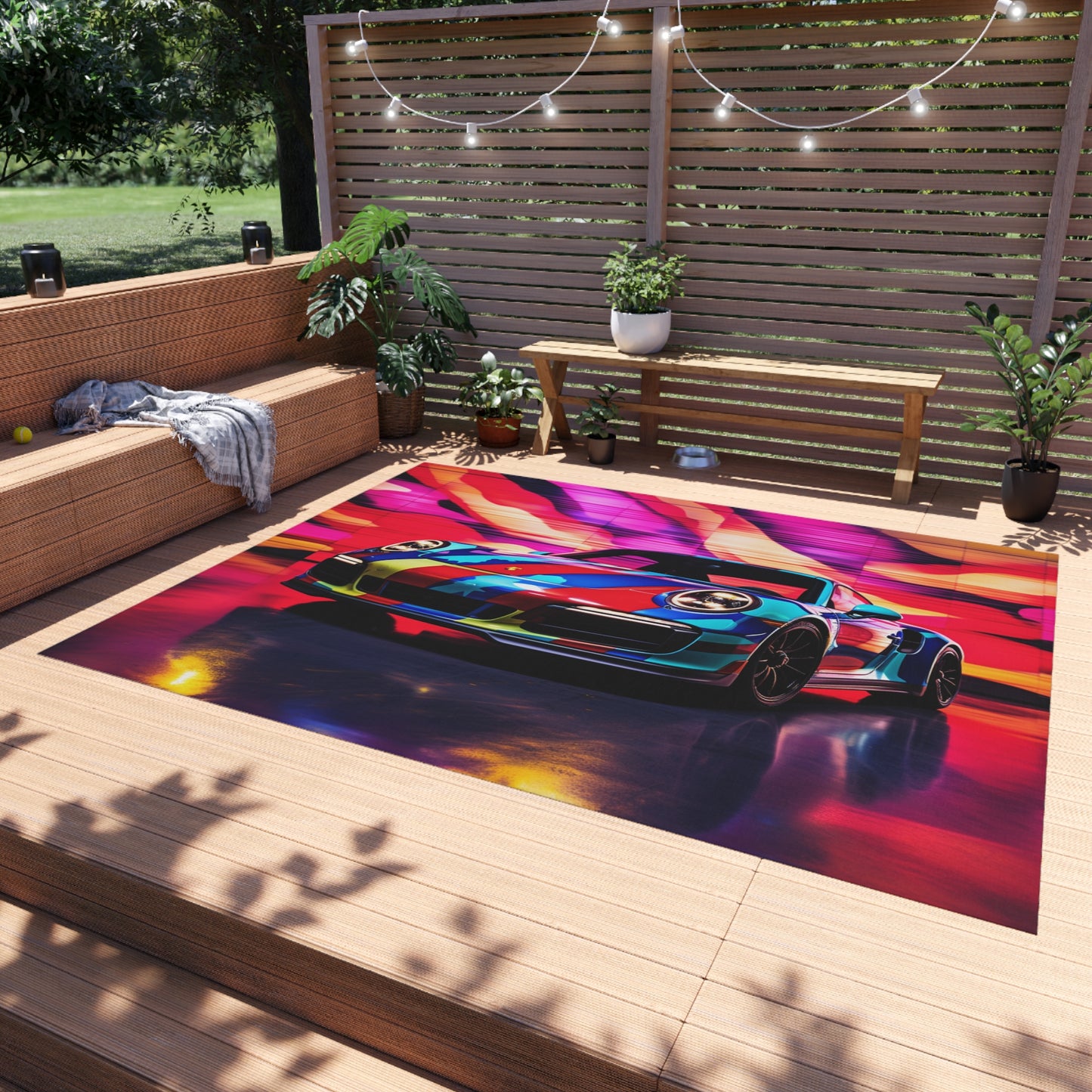 Outdoor Rug  Macro American Flag Porsche 1