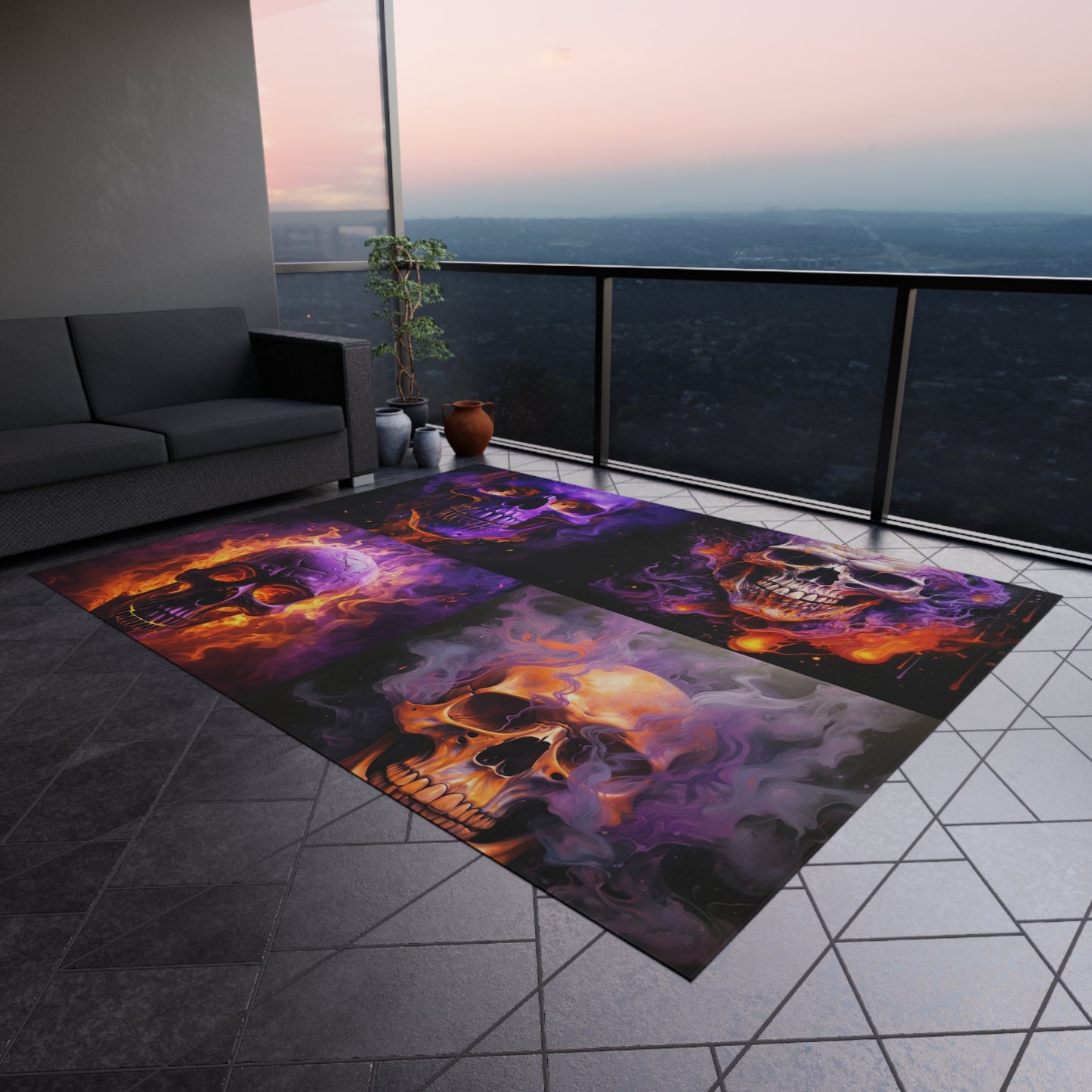 Outdoor Rug  Skull Flames 5