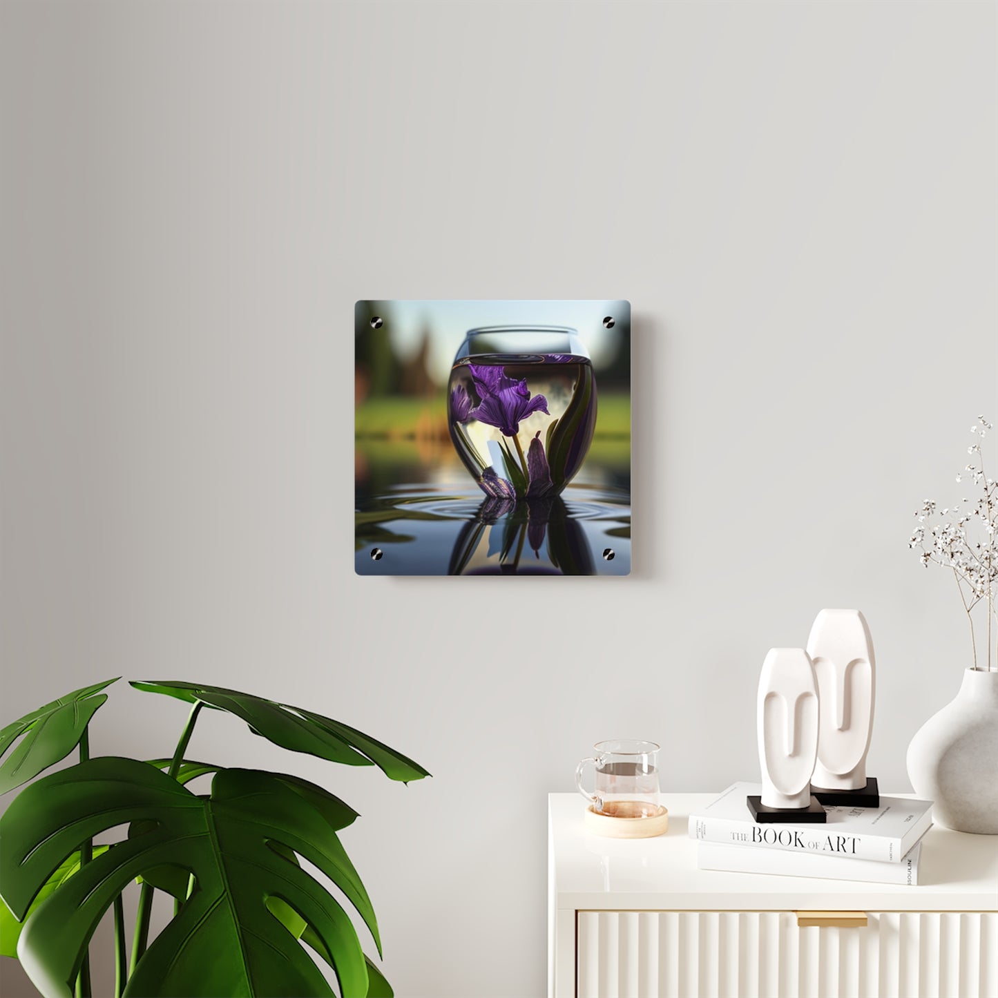 Acrylic Wall Art Panels Purple Iris in a vase 3