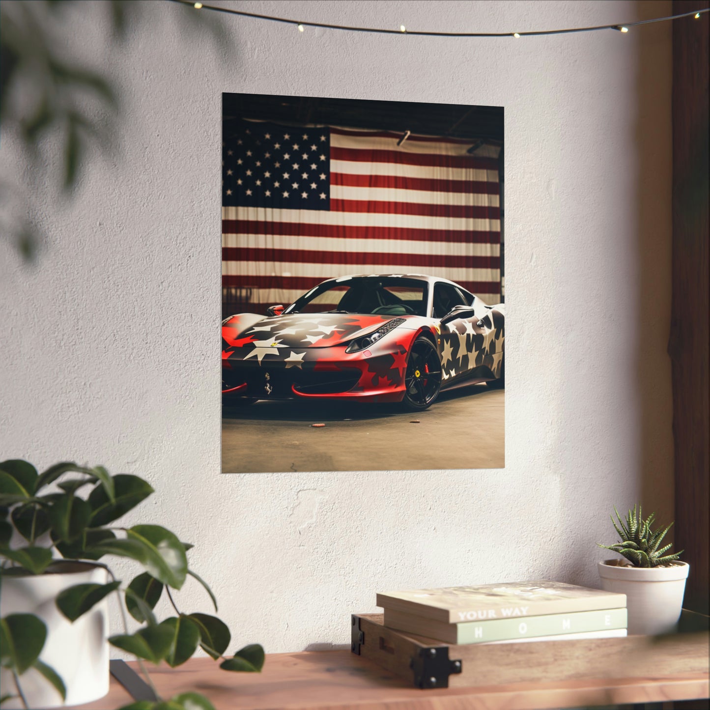 Premium Matte Vertical Posters American Flag Farrari 1