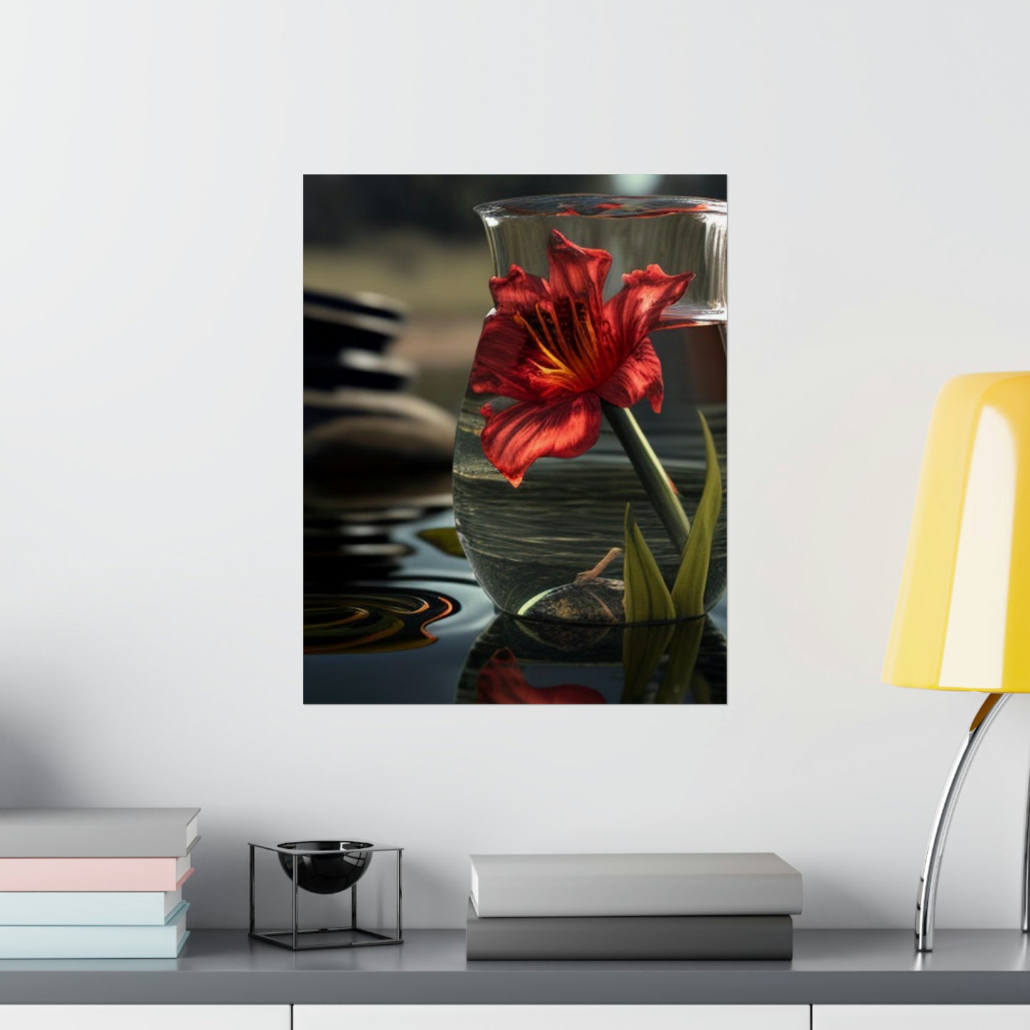 Premium Matte Vertical Posters Red Lily in a Glass vase 4