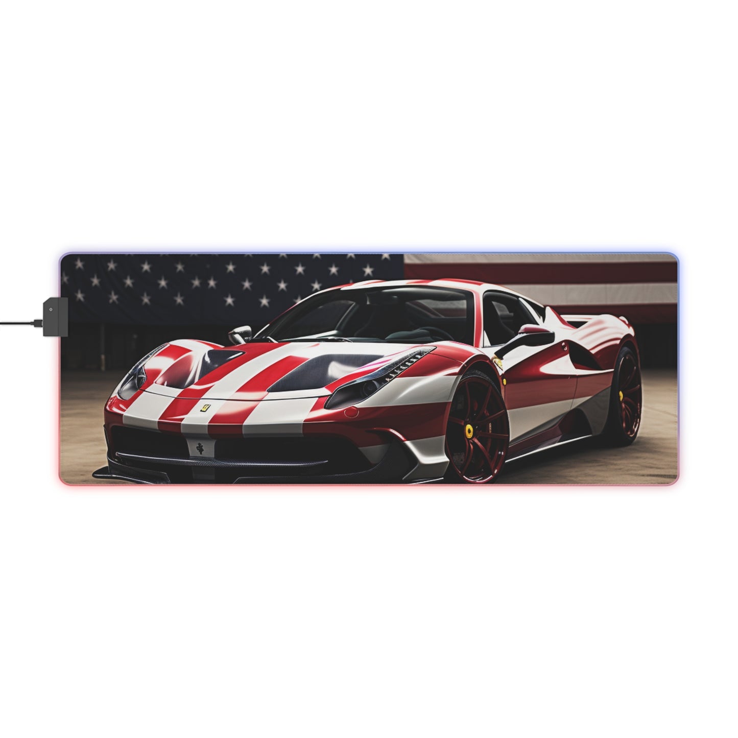 LED Gaming Mouse Pad American Flag Background Ferrari 2