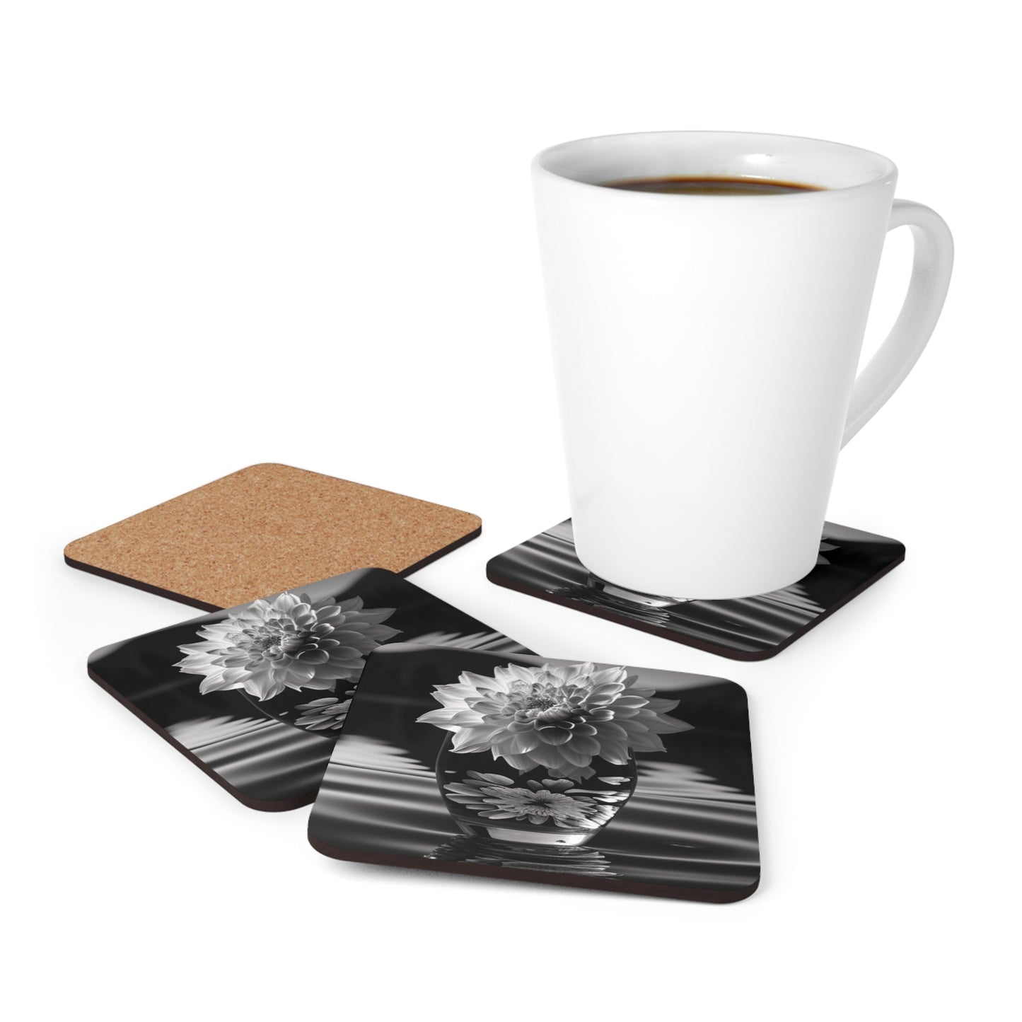 Corkwood Coaster Set White Dahlia 4