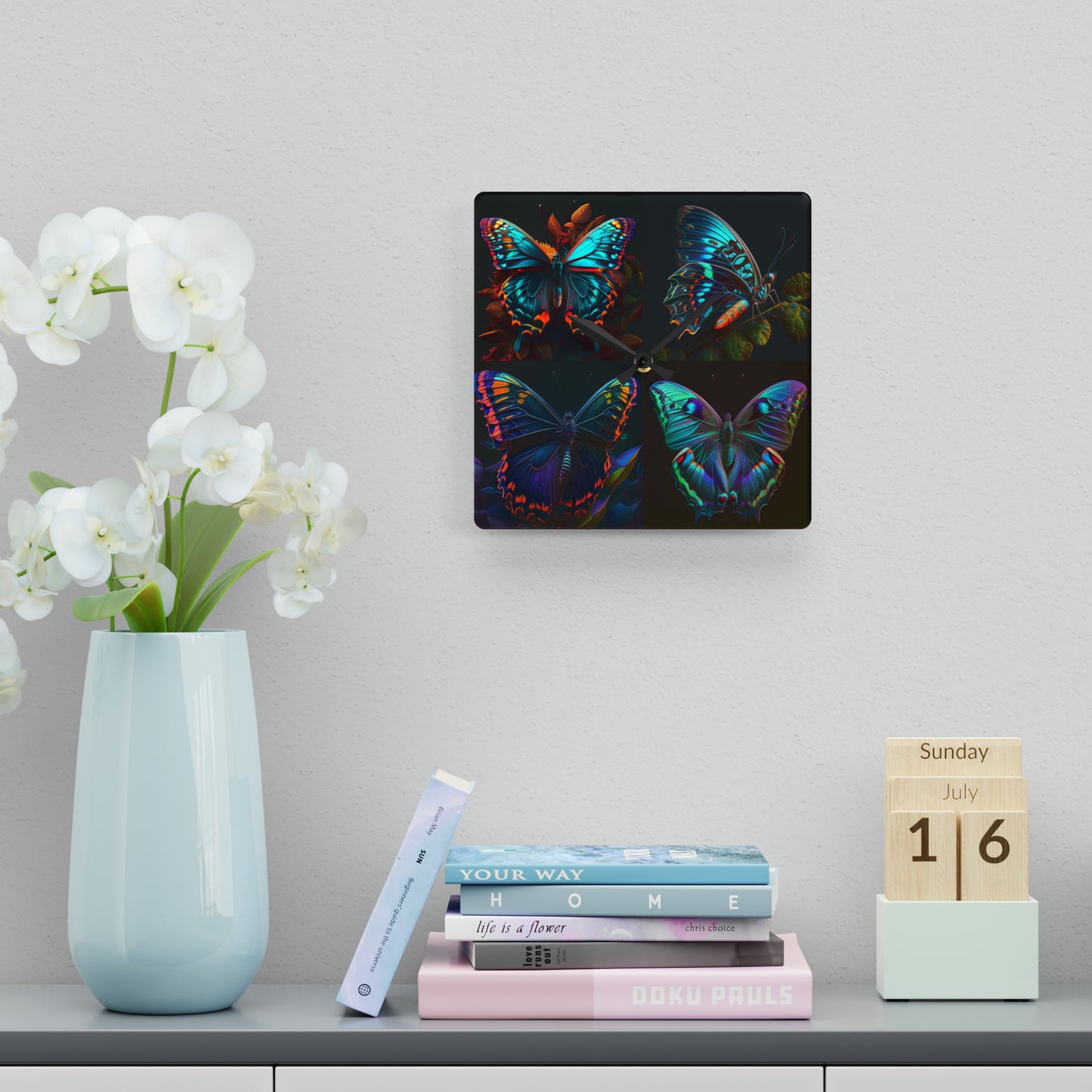 Acrylic Wall Clock Hue Neon Butterfly 5