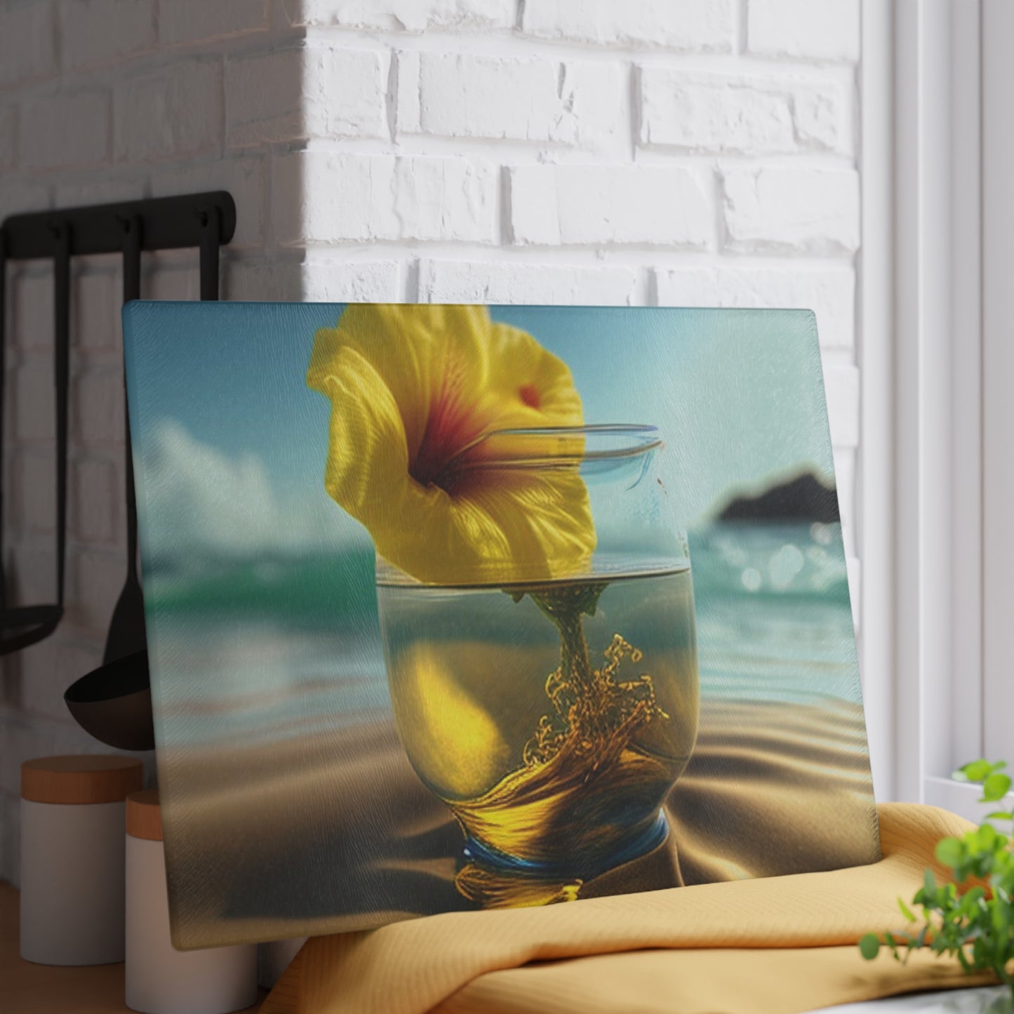 Glass Cutting Board Yellow Hibiscus glass 1