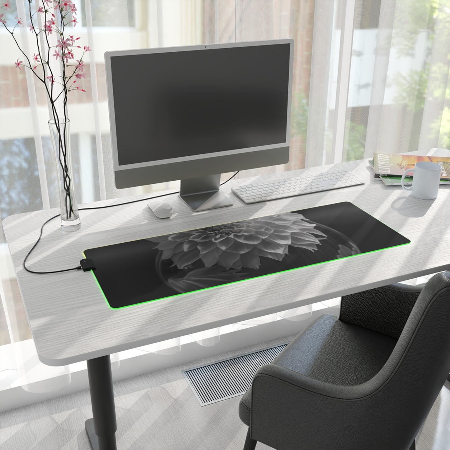 LED Gaming Mouse Pad White Dahlia 1