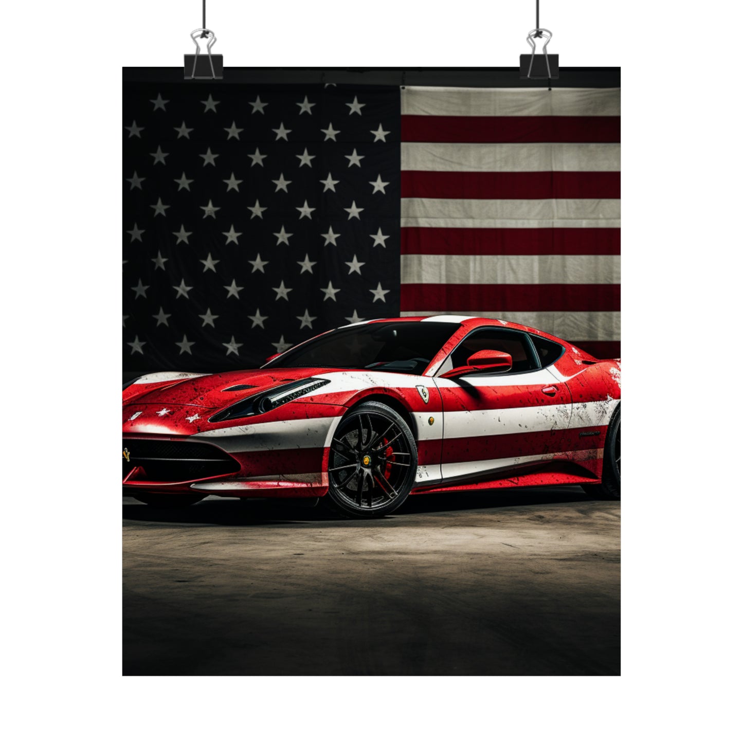 Premium Matte Vertical Posters American Flag Background Ferrari 1