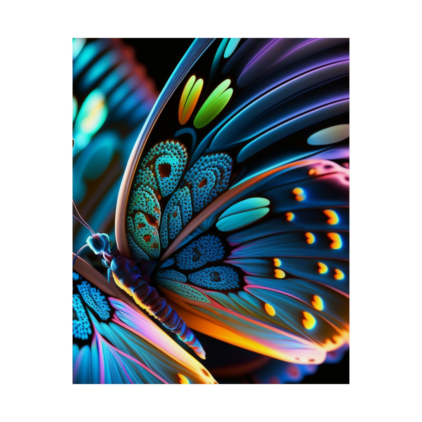 Premium Matte Vertical Posters Neon Butterfly Macro 2