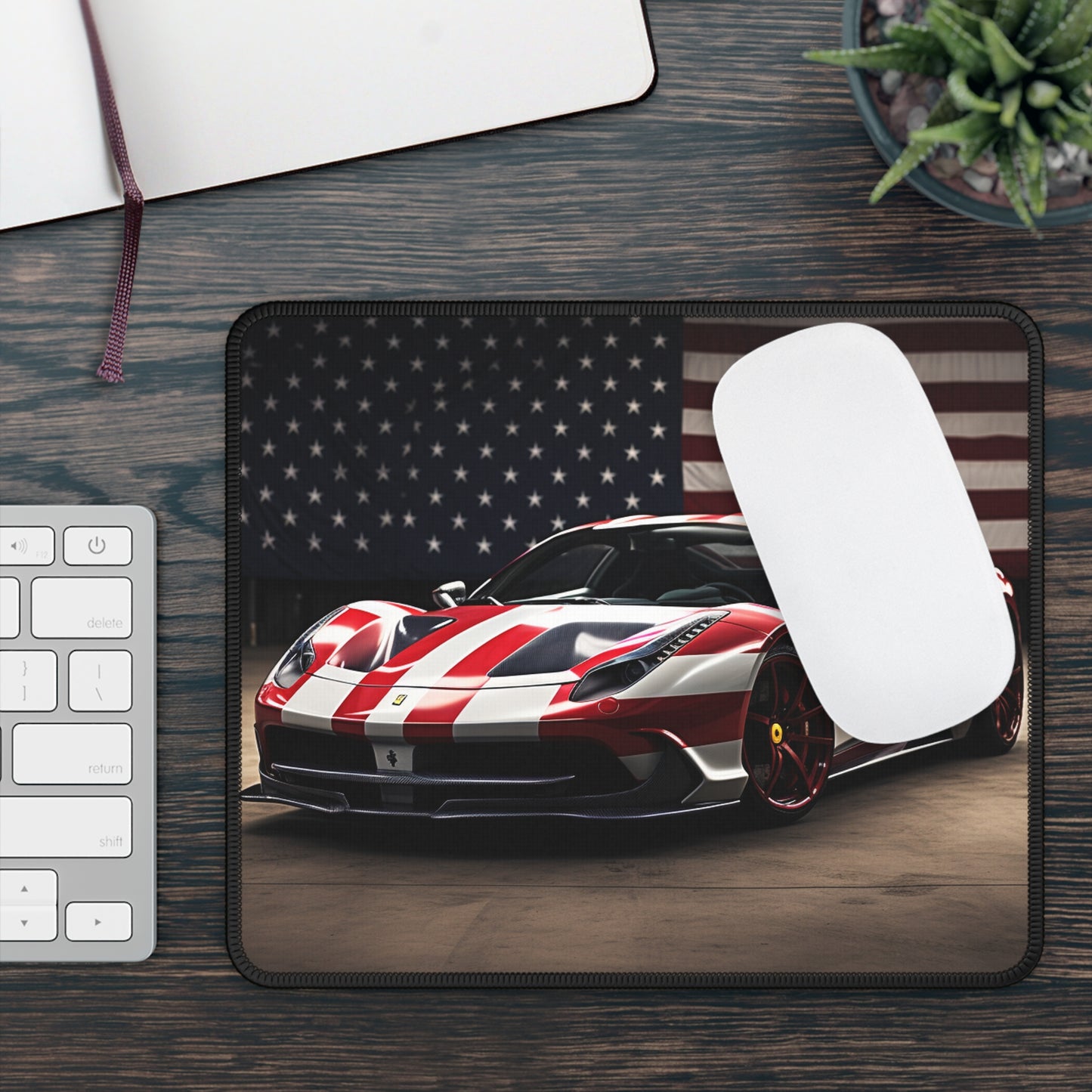 Gaming Mouse Pad  American Flag Background Ferrari 2