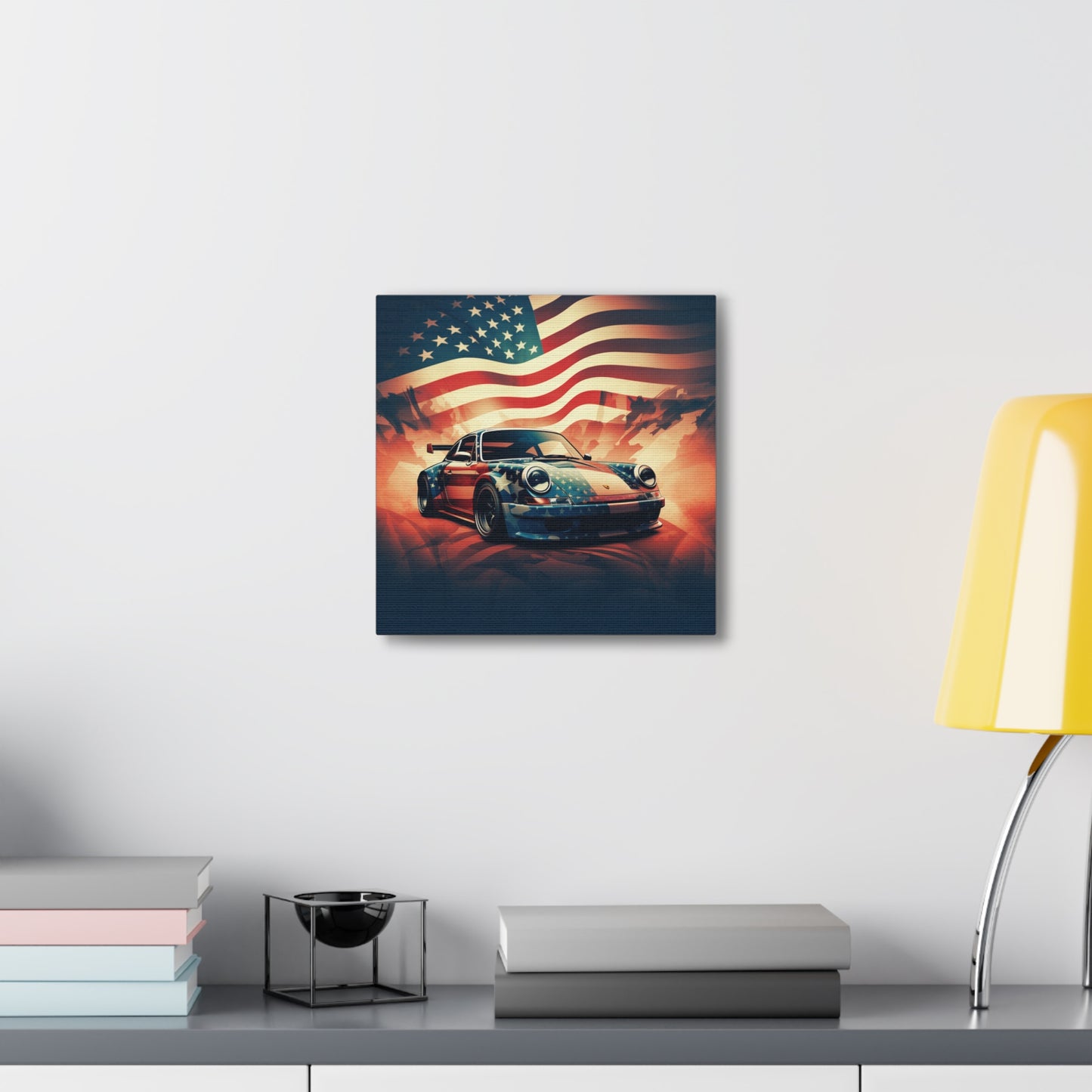Canvas Gallery Wraps Abstract American Flag Background Porsche 4