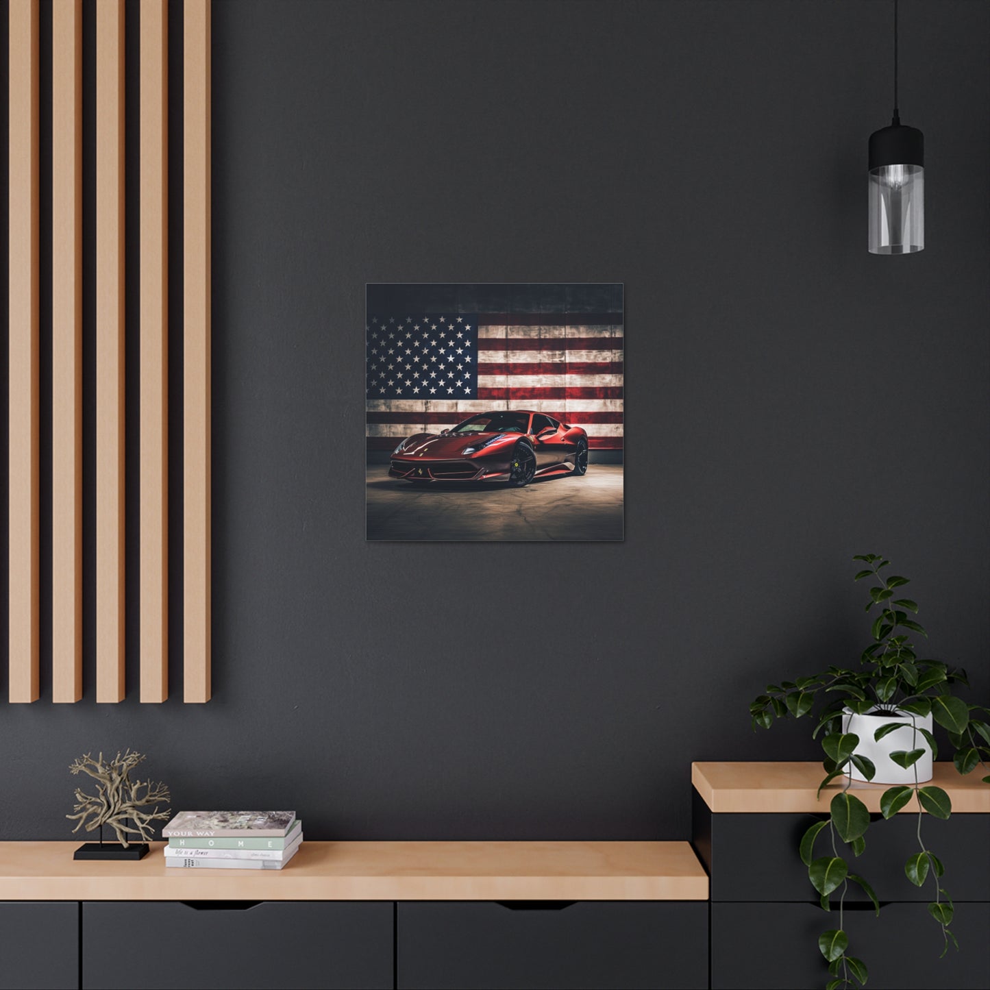 Canvas Gallery Wraps American Flag Background Ferrari 4