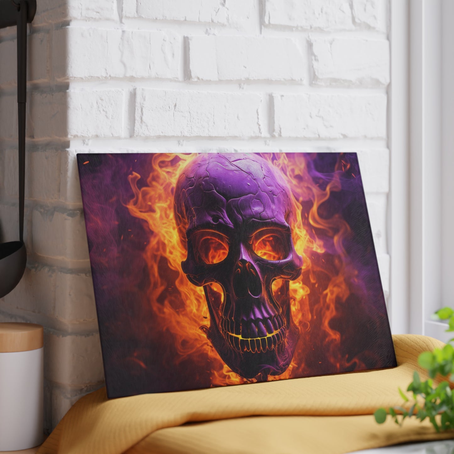 Glass Cutting Board Skull Flames 3