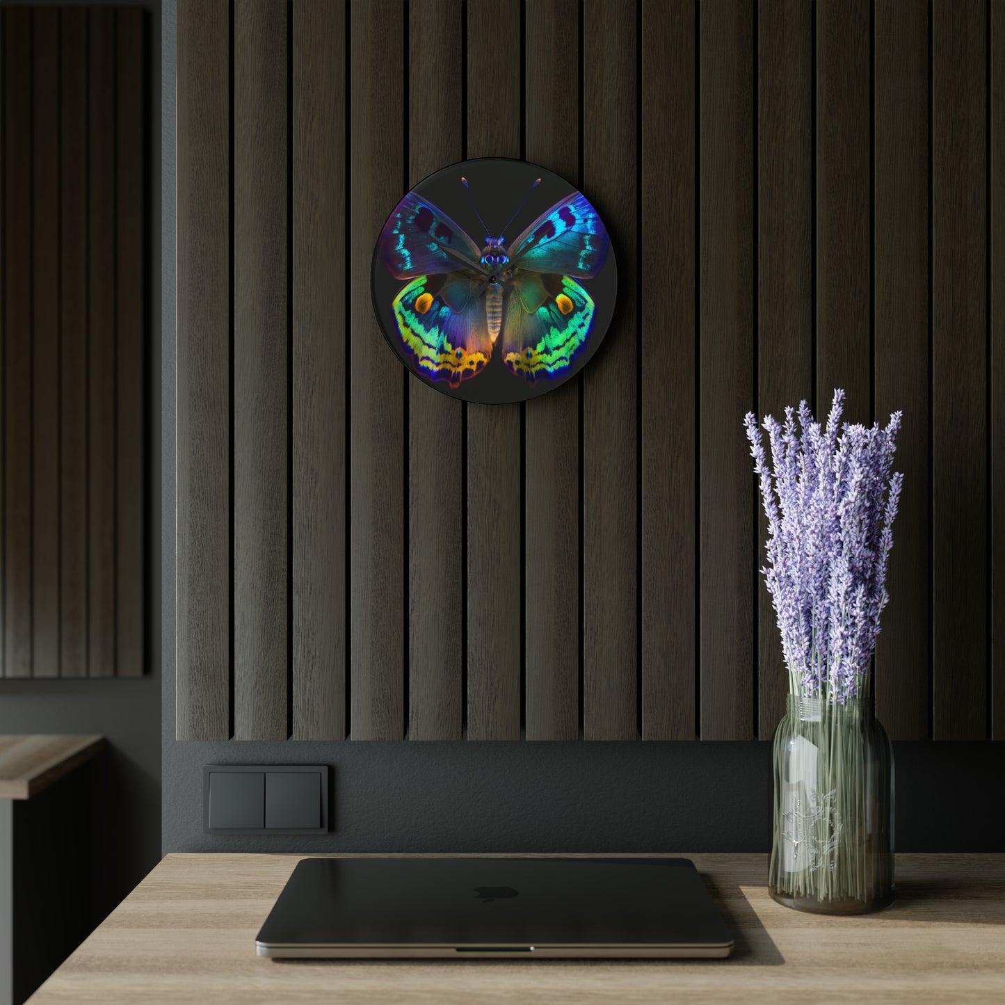 Acrylic Wall Clock Neon Hue Butterfly 4