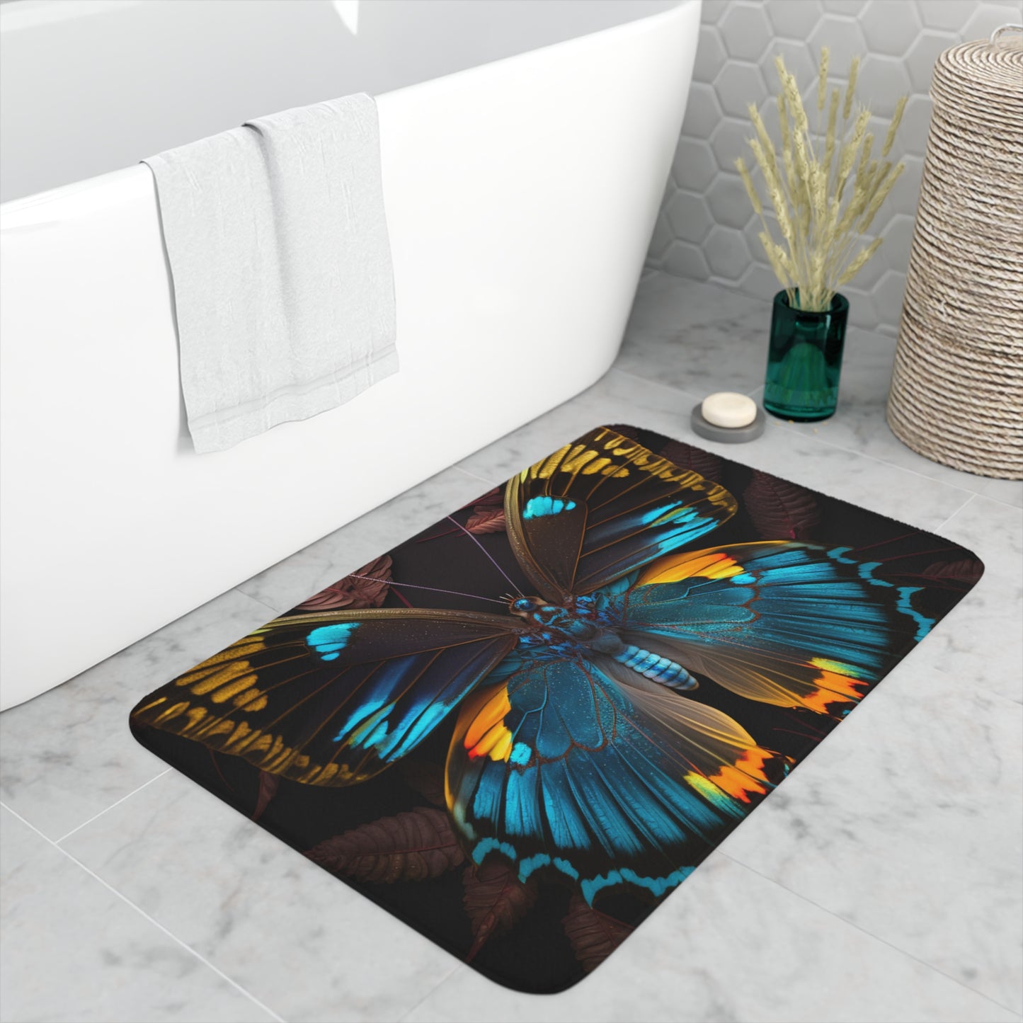 Memory Foam Bath Mat Neon Butterfly Flair 1