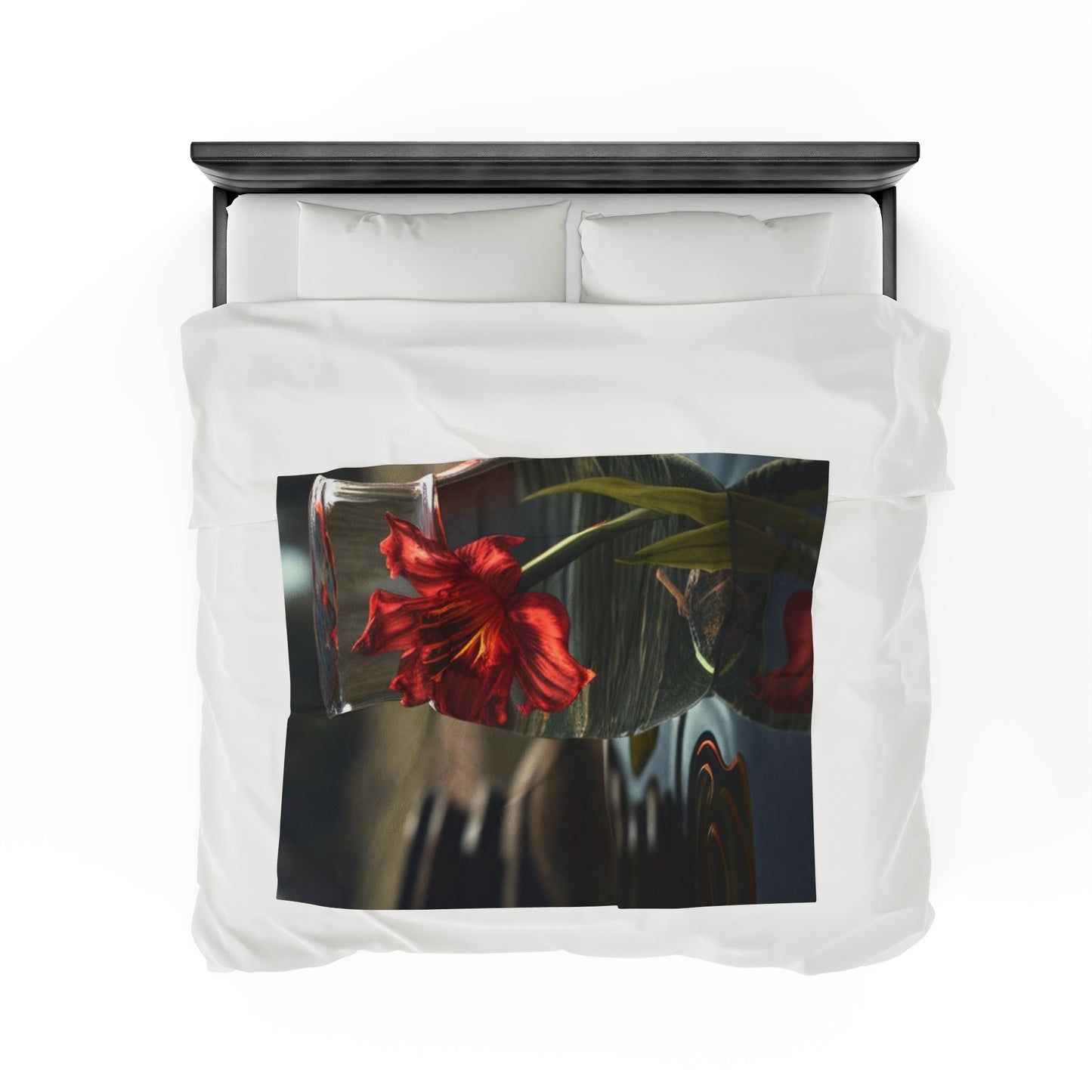 Velveteen Plush Blanket Red Lily in a Glass vase 4