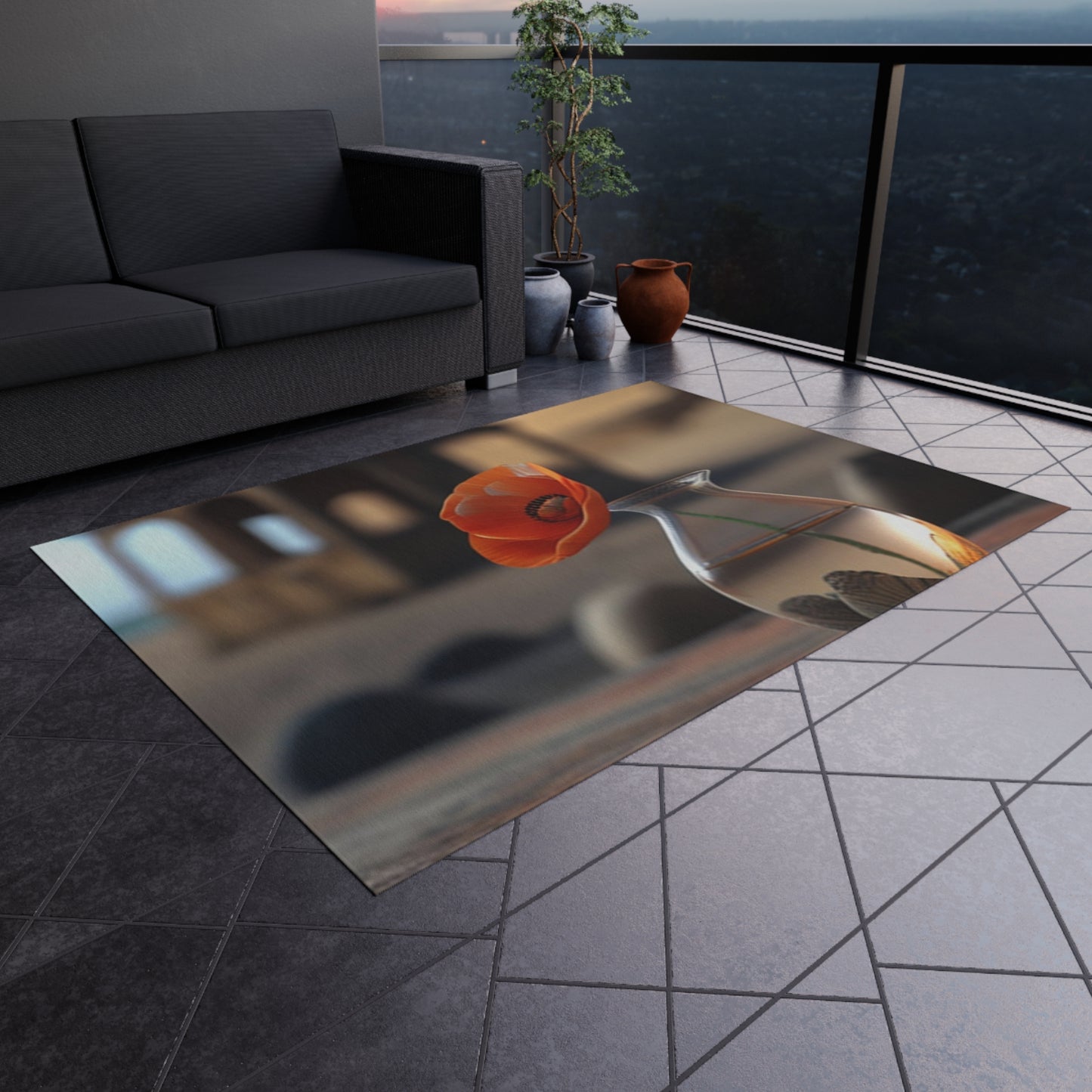 Outdoor Rug  Poppy in a Glass Vase 1