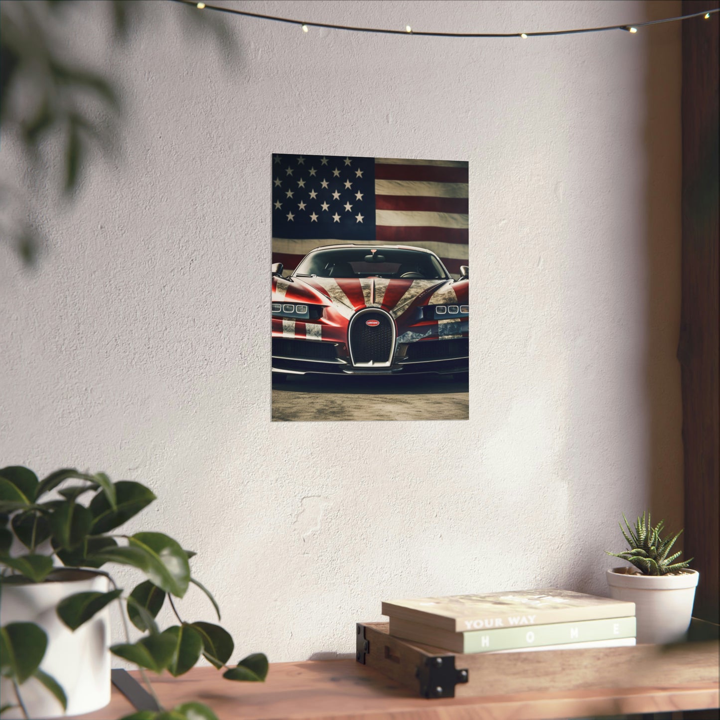 Premium Matte Vertical Posters American Flag Background Bugatti 3