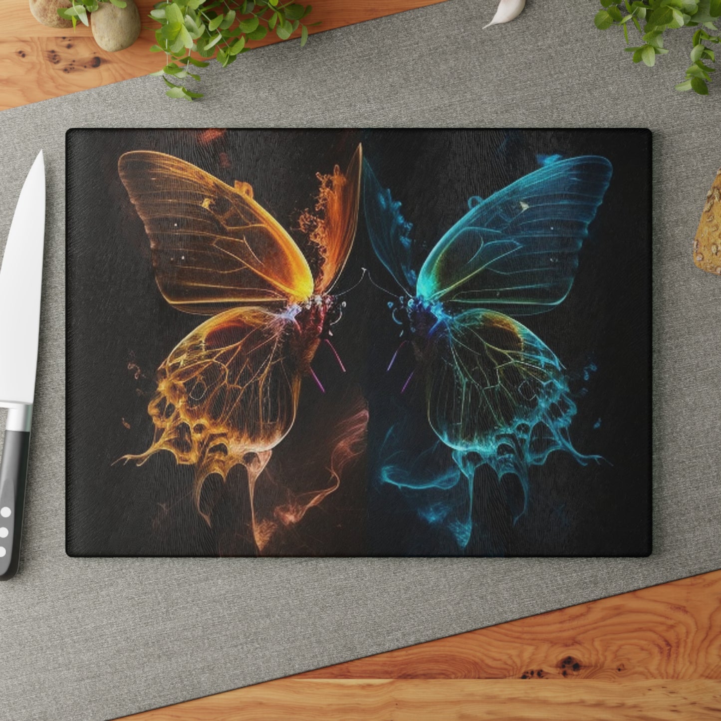 Glass Cutting Board Kiss Neon Butterfly 1