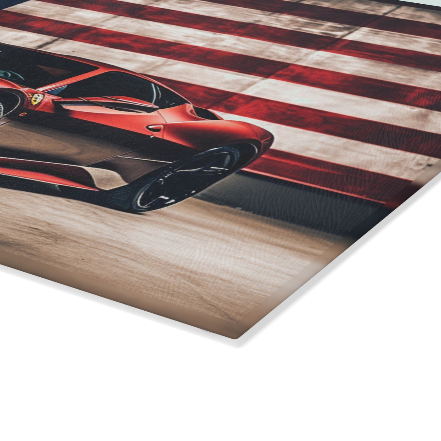 Glass Cutting Board American Flag Background Ferrari 4