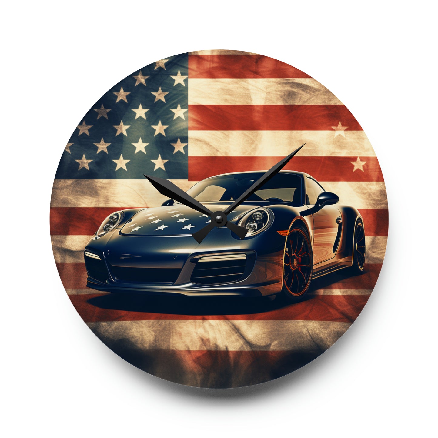 Acrylic Wall Clock Abstract American Flag Background Porsche 3