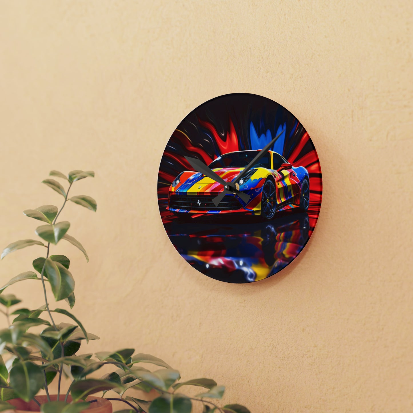 Acrylic Wall Clock Hyper Colorfull Ferrari 1